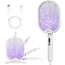 Electric Fly Swatter 3000V Rechargeable Bug Zapper Racket, Dual Modes Mosquito Killer with Purple Light, 3-Layer Safety Grid for Home Bedroom Kitchen Office Patio Camping Indoor Outdoor