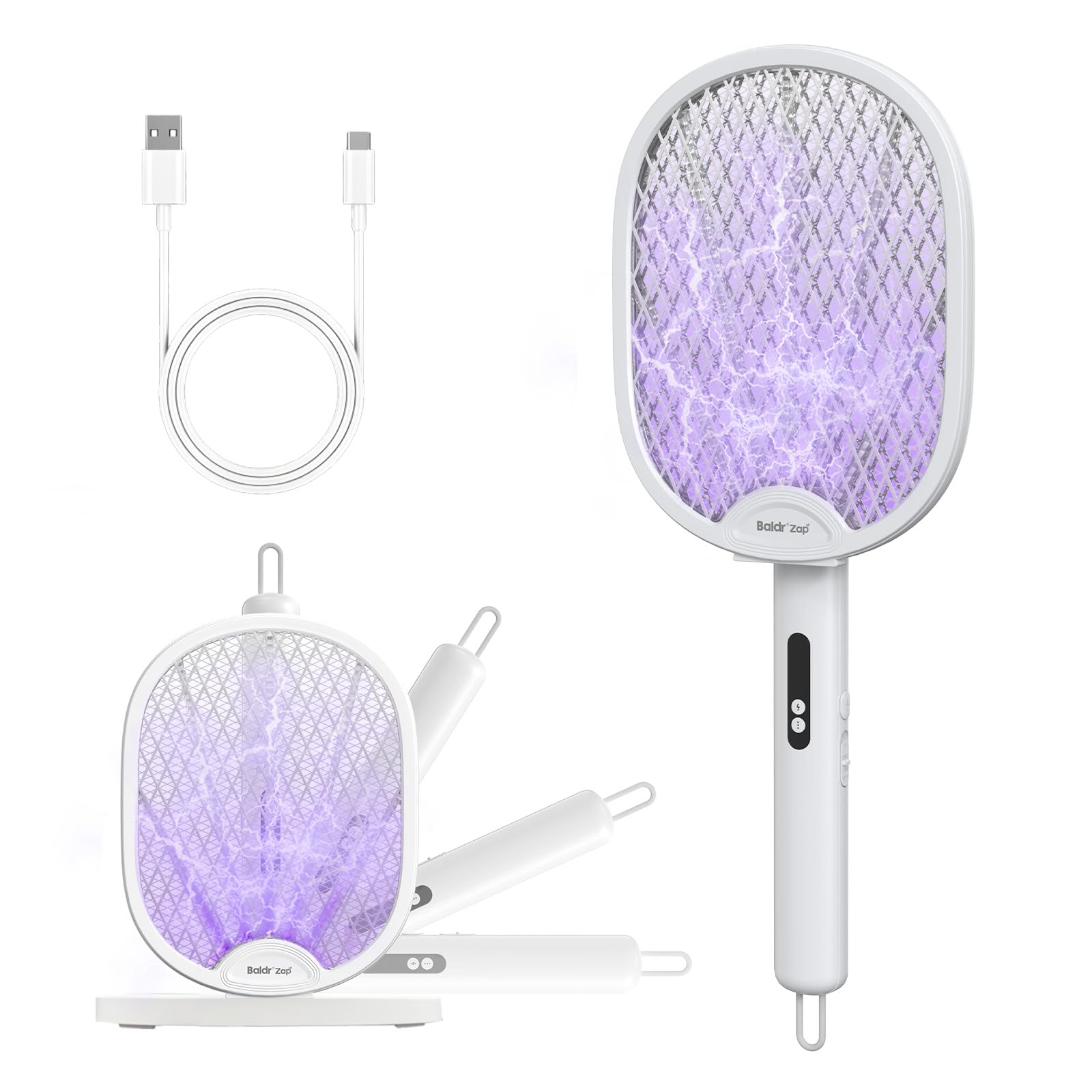 Matamoscas Eléctrico 3000V Repelente de Insectos Recargable - Repelente de Mosquitos de Doble Modo con luz púrpura, Red de Seguridad de 3 Capas para el hogar, Dormitorio, Cocina, Oficina