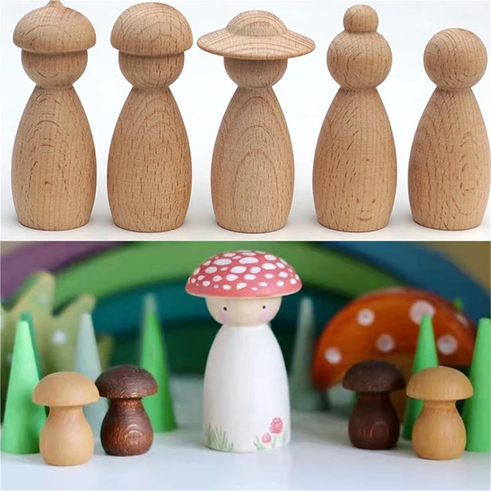 Muñecas de Madera Peg 20 piezas de decoración Madera, artesanías, formas sin terminar, muñecas con clavija Diy for del hogar pintada(Size 1)