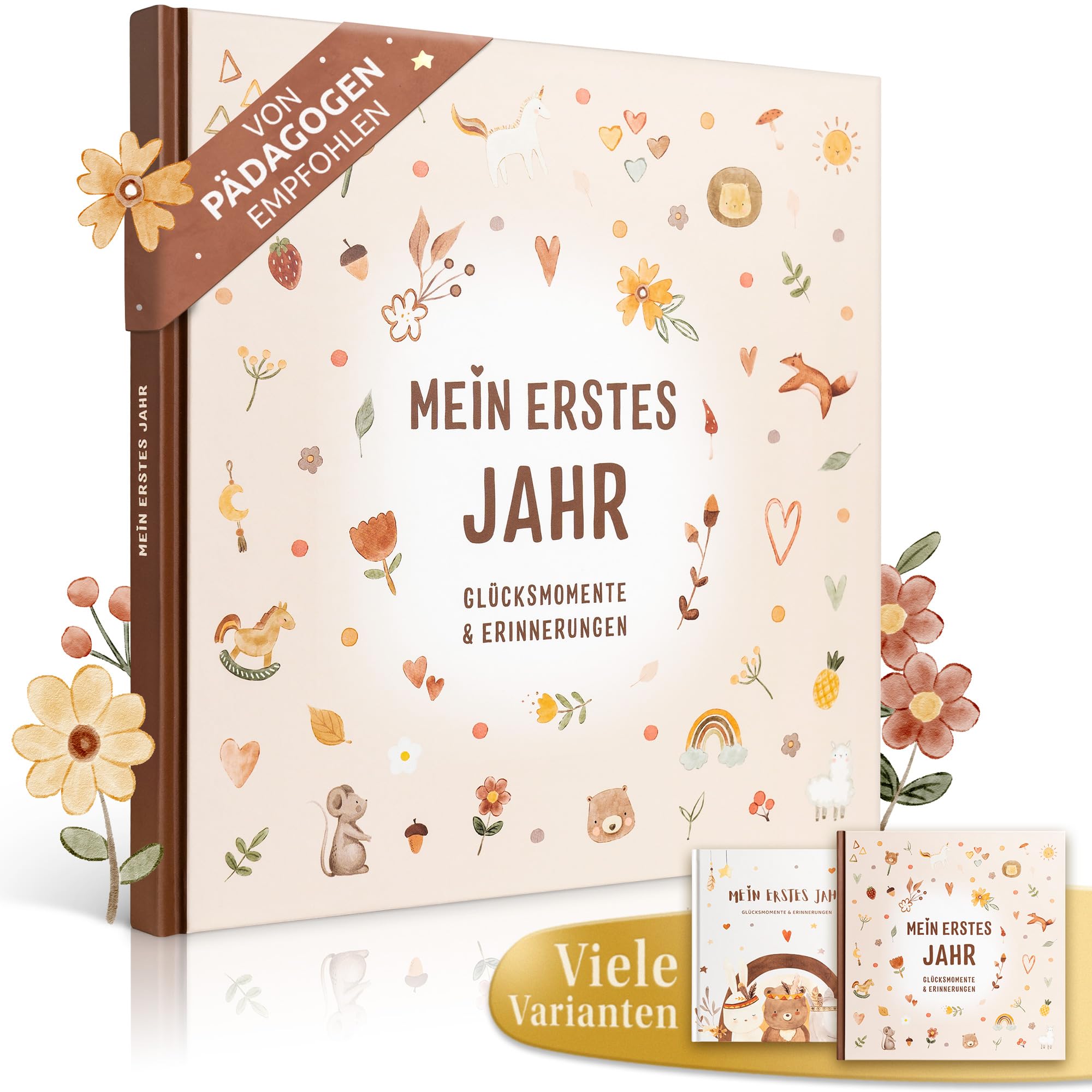 EULENTALER® Das Babytagebuch "Mein erstes Jahr" I Von Pädagogen gestaltet I Handgemalte Illustrationen I 21x21 cm I Erinnerungsbuch baby, Geschenkidee zur Geburt I Nursery