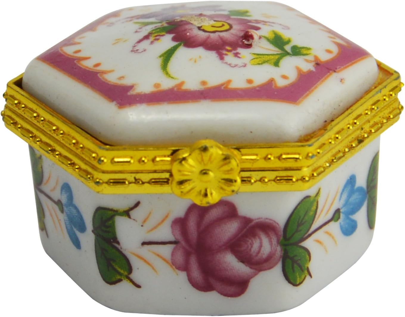 Handmade Art Pink & Violet Color Flower Styled Designer Jewelry Box/Metal Pill Box For Women/Girls (Hexagonal)