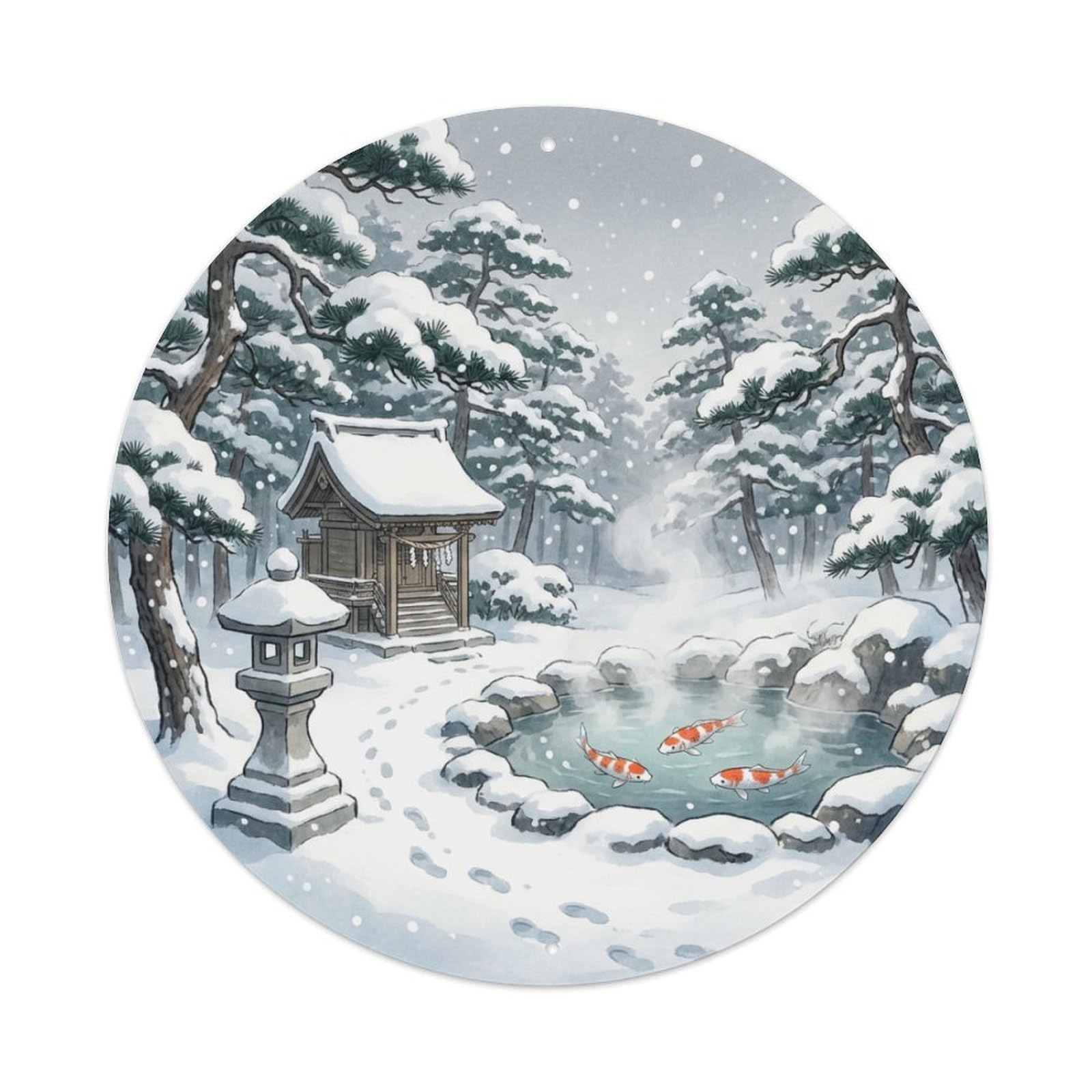 Galvaxio Style Japanese Koi Fish Snowy Pine Winter Forest Metal Tin Sign