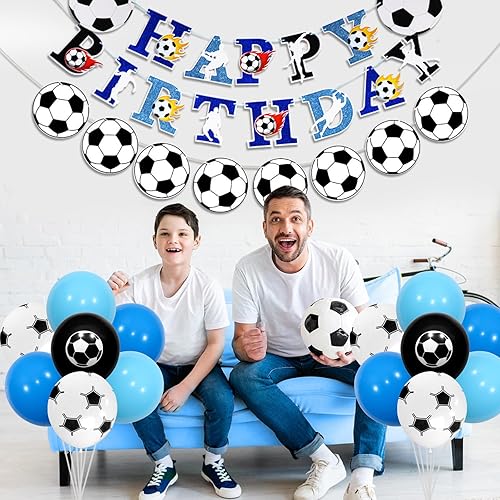 Miniatura 3 de Decoración de fiesta de cumpleaños de fútbol para niños con tema de fútbol, guirnalda de cumpleaños de fútbol, decoración de cupcakes, globos de