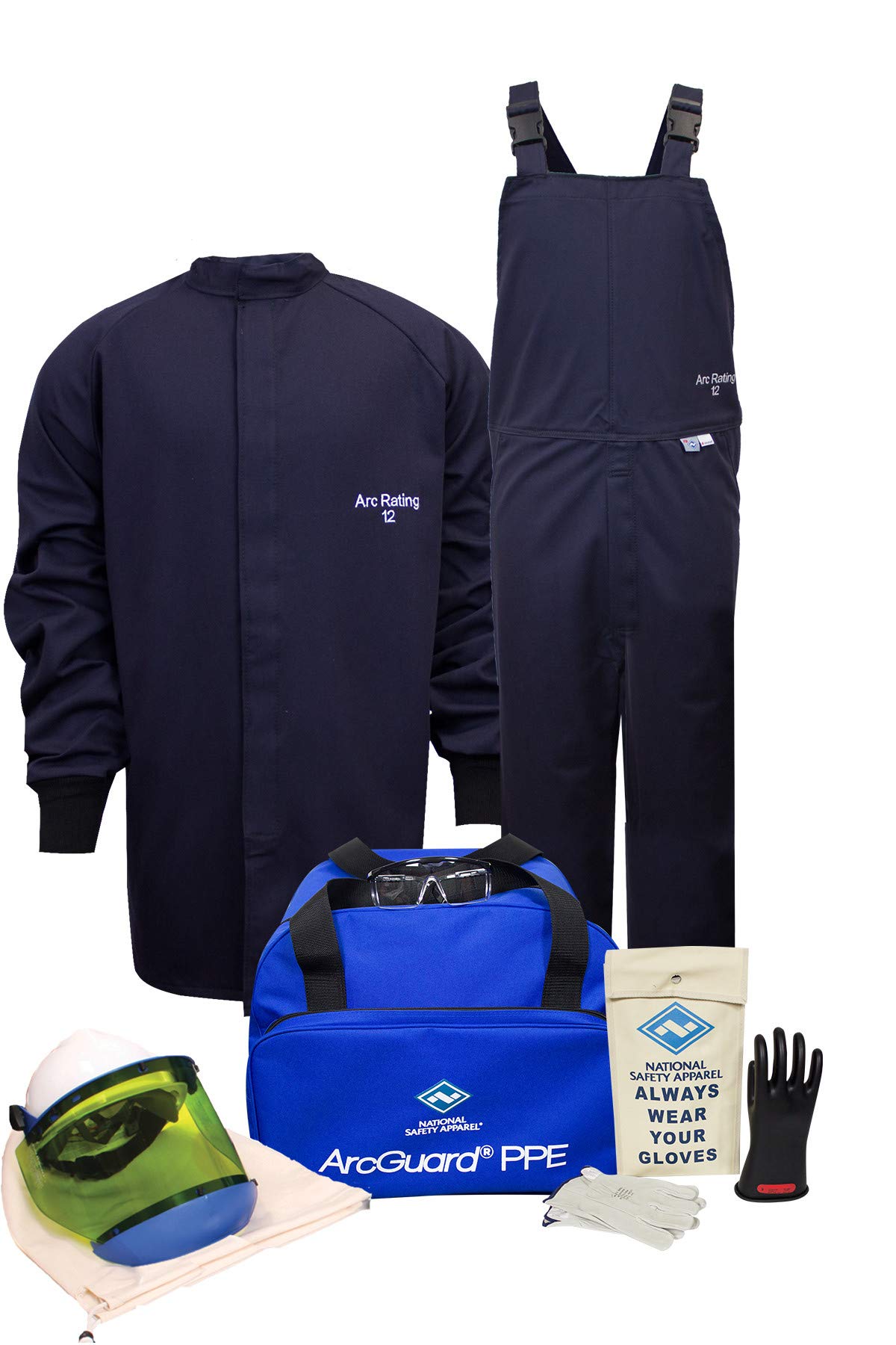 EnesproNational Safety Apparel KIT2SC11XL10 ArcGuard UltraSoft Arc Flash Kit with Short Coat and Bib Overall, 12 Calorie, X-Large, Size 10, Navy