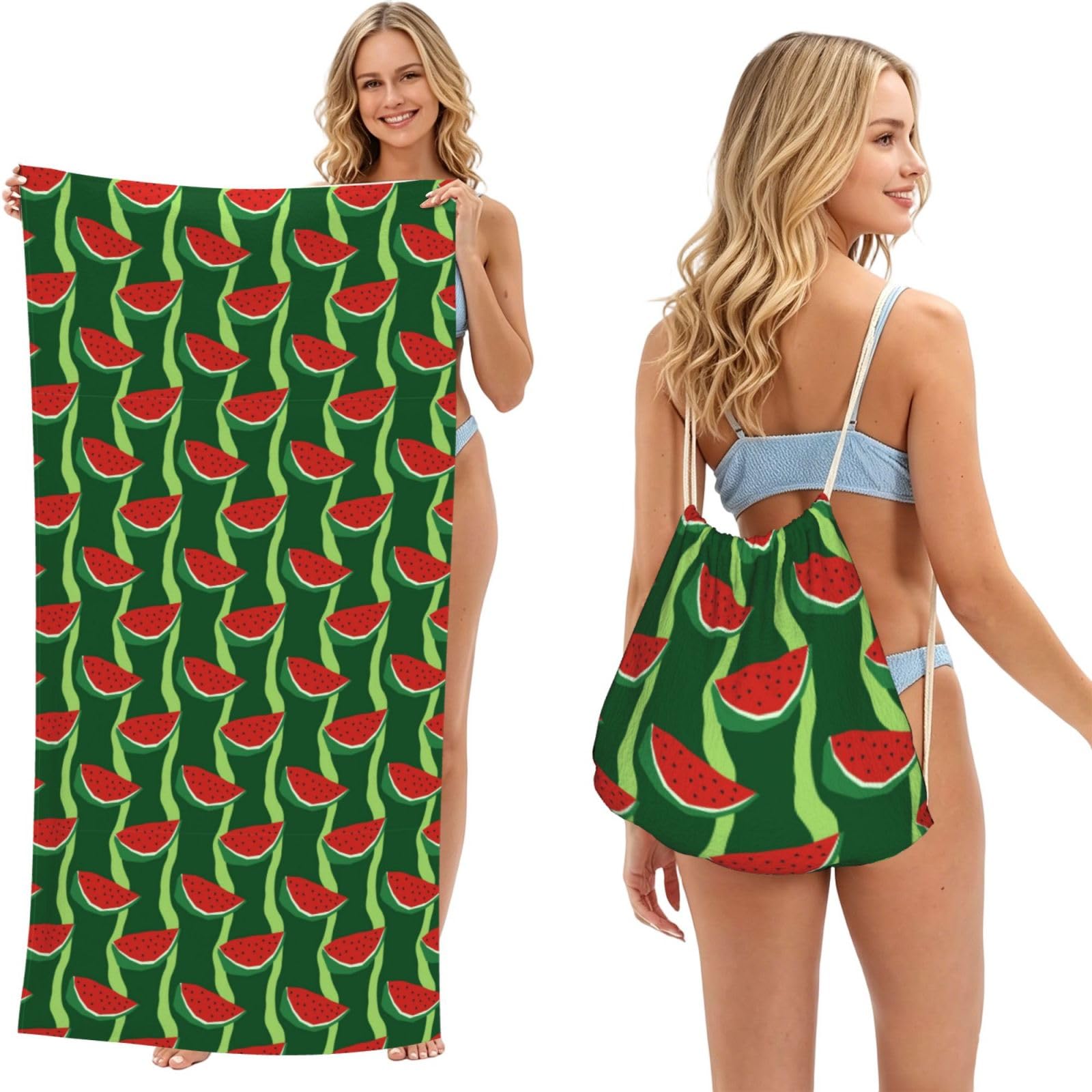 Noble Ren Watermelon Fruits 2 In 1 Packable Towel Bag Beach Backpack Unisex Suitable For Travel Picnic Vacation And Camping