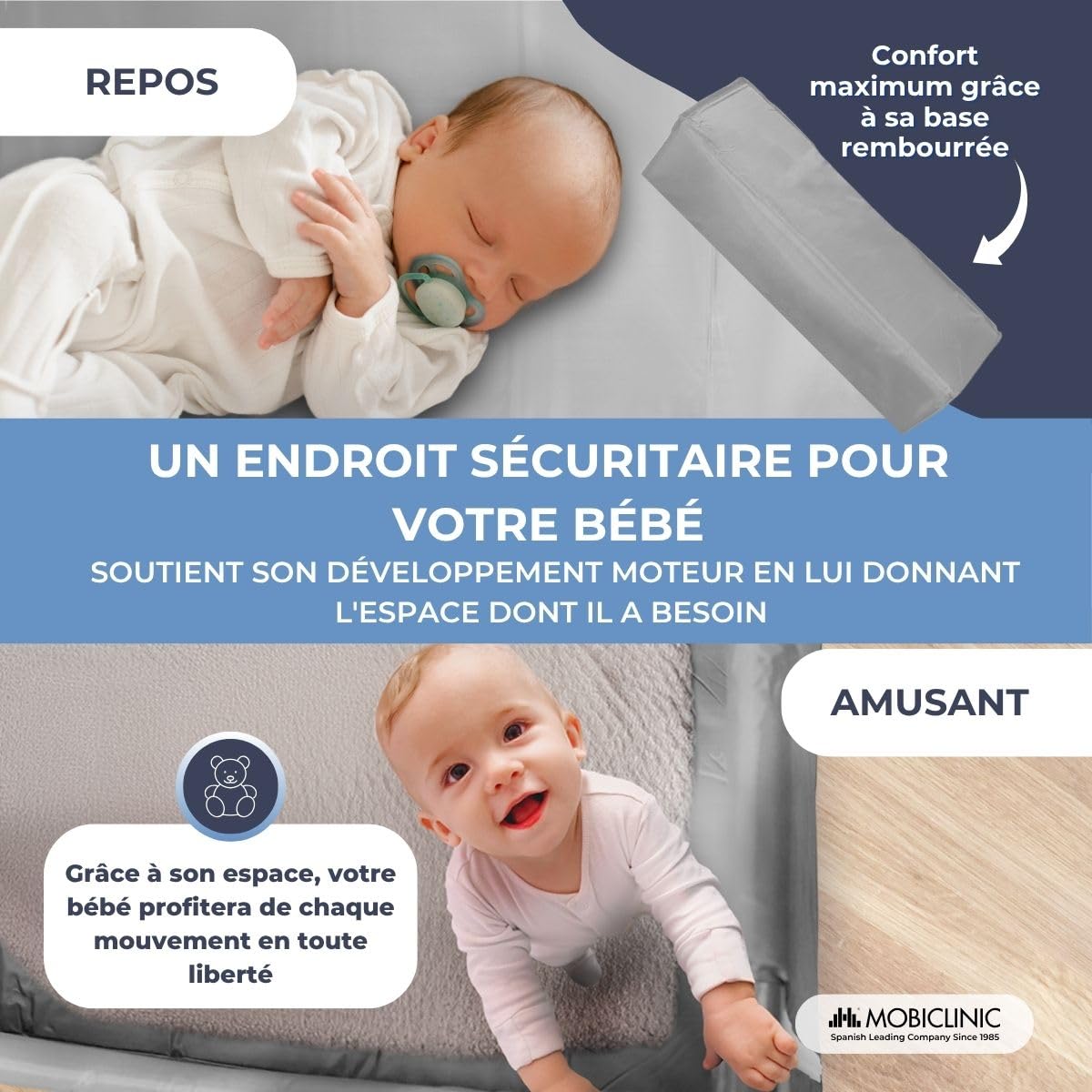 Mobiclinic®, Reiswieg, Draagtas, 2 in 1, Ultra-compact opvouwbaar, Verwijderbare matras, Mofli, Tot 15kg, Ademende stof, Zij-ingang met rits, Babybox, Wielen