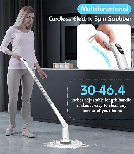 Miniatura 2 de Limpiador giratorio eléctrico inalámbrico multifuncional potente limpiador de ducha de 90 minutos de duración con mango largo ajustable de 30 a 46.4