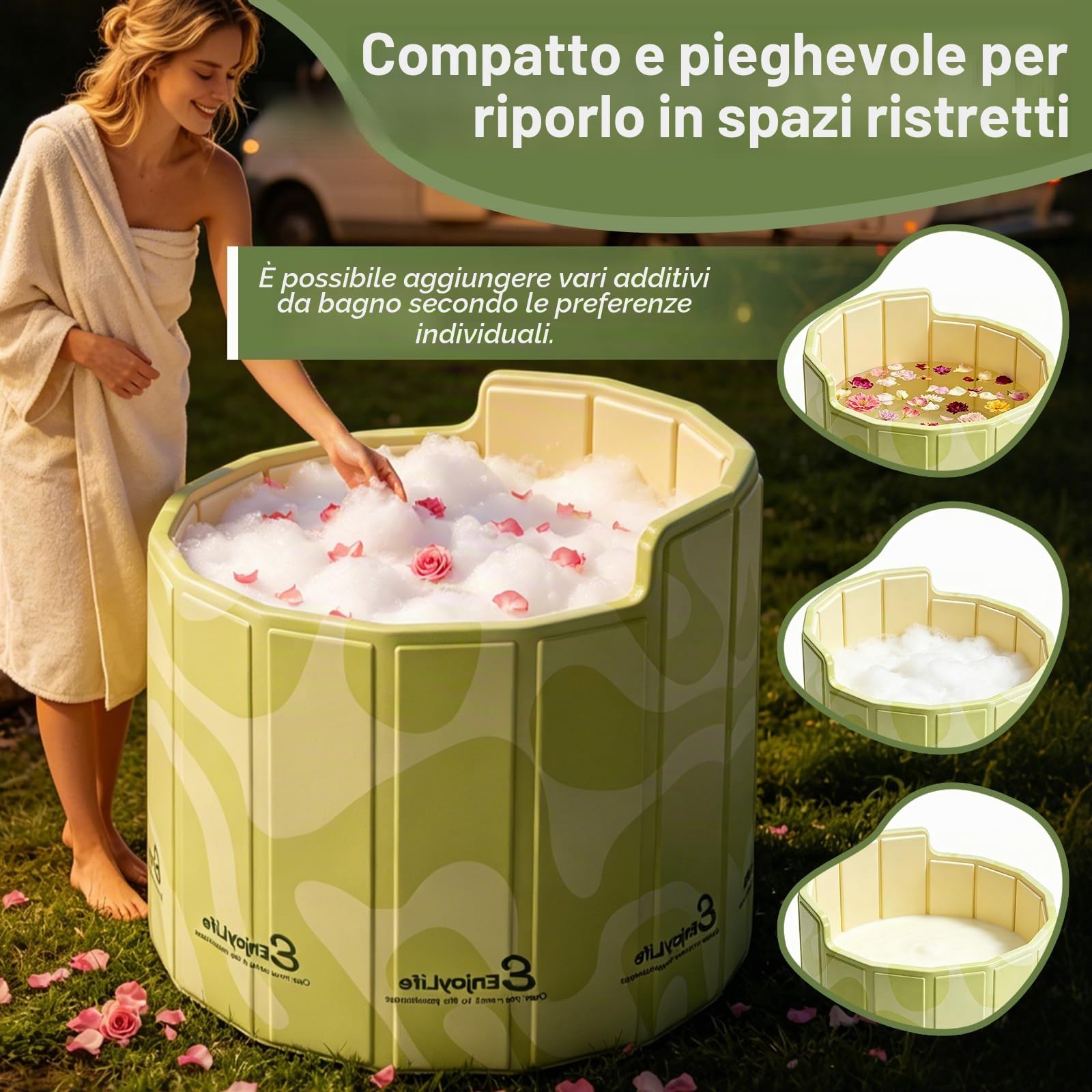 Vasca da Bagno Pieghevole, per Adulti, 80x70 cm (LxA) Vasca Portatile con Schienale Ergonomico a C per Bagno Caldo e Freddo Ideale per Doccia Piccoli Spazi Spa e Bagno di Ghiaccio