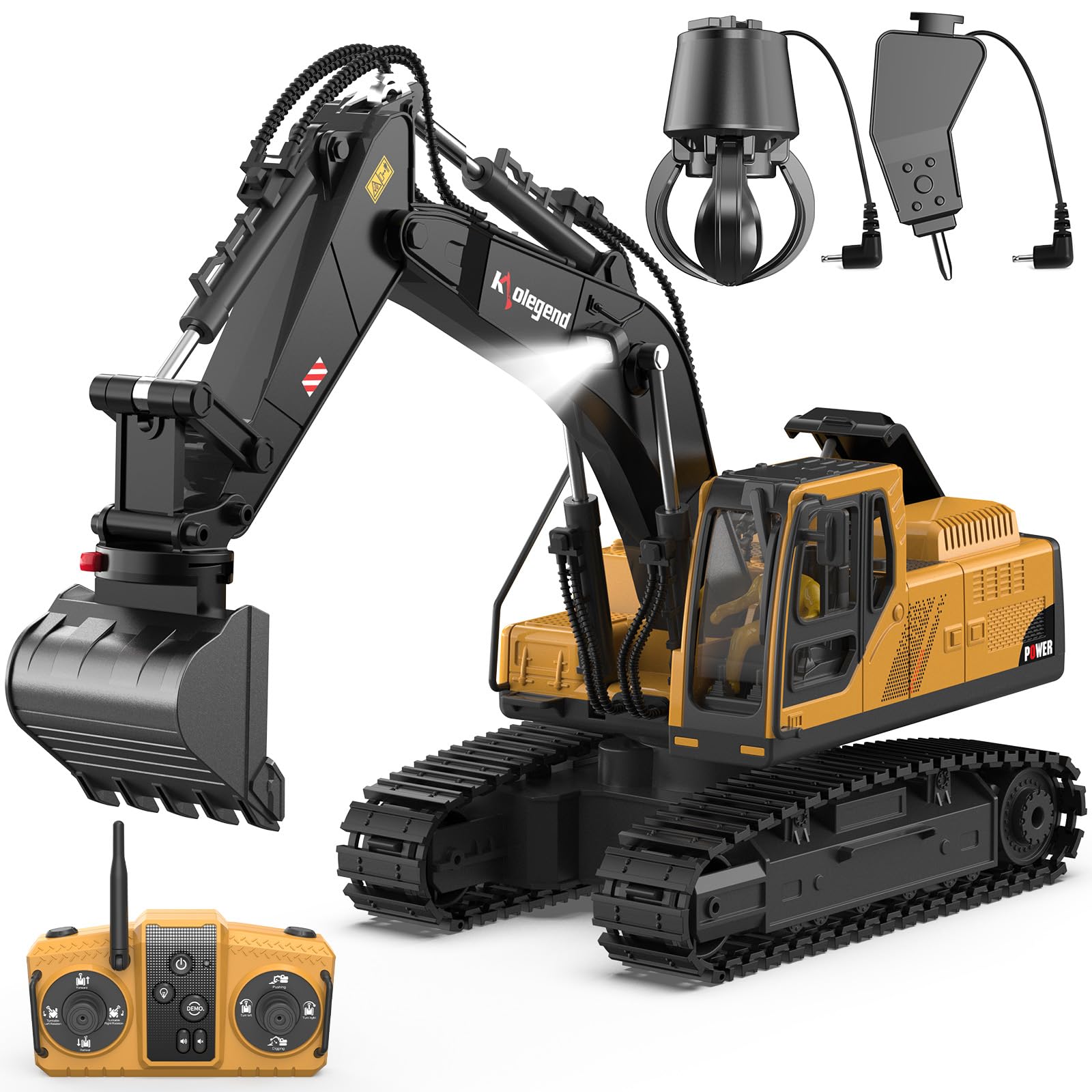 kolegend 3 in 1 Remote Control Excavator Toy 14 Channel RC Excavator Toy for Boys 3-12 wi…