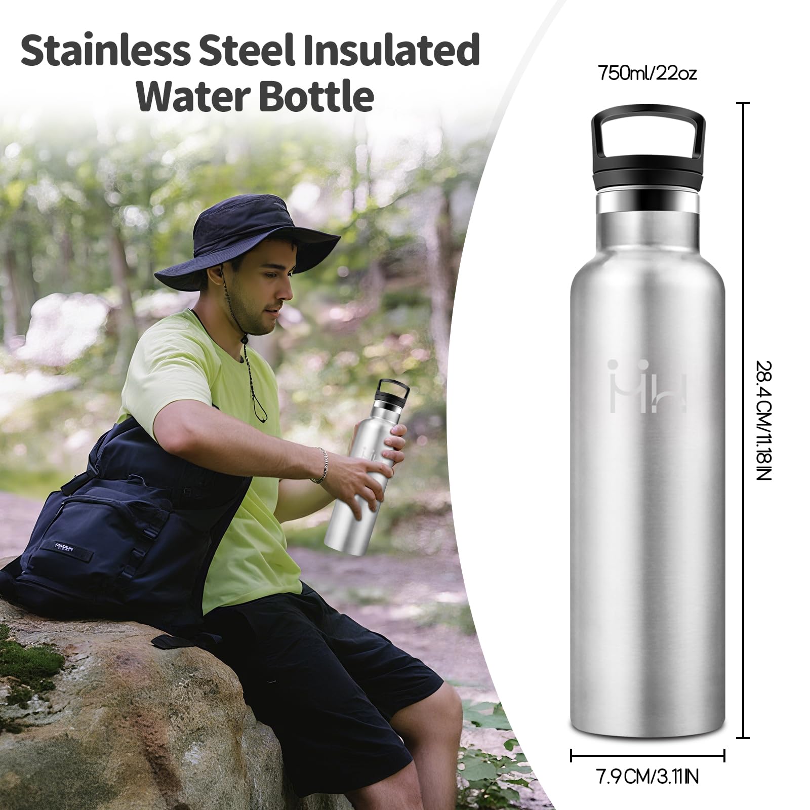 Borraccia Termica 750ML, Senza BPA, Borraccia Termica Con Cannuccia, Acciaio Inossidabile 18/8, Bottiglia Termica A Prova Di Perdite, Borraccia Acciaio Inox Per Scuola, Palestra, Sport, Bici