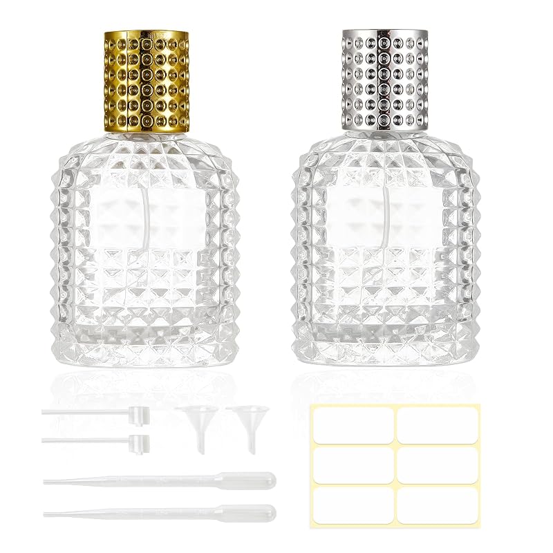 HXRYAGi Frascos Recarregáveis para Perfume com Spray, 50 mL, Pacote com 2, Dourado e Prateado