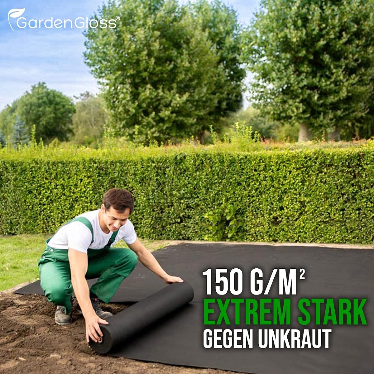 GardenGloss Agrowłóknina Przeciw Chwastom 150g/m2 – (50m x 1m, Rolka) | Wyjątkowo Skuteczna Przeciw Chwastom – Bardzo Wy