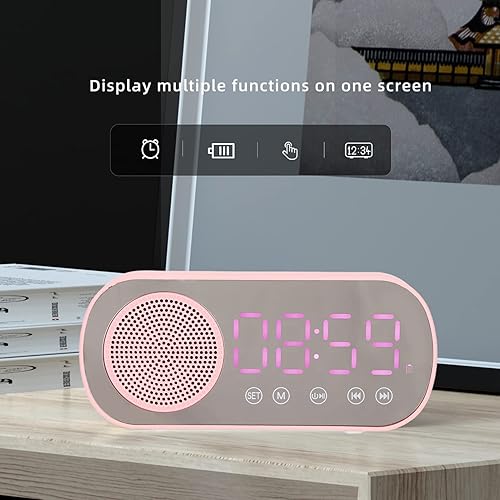 Miniatura 5 de Reloj despertador con altavoz Bluetooth con pantalla de espejo LED, radio, pronósticos meteorológicos, alarma dual para personas que duermen mucho