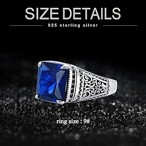 PYTALI Sapphire Ring for Men S925 Sterling Silver Blue