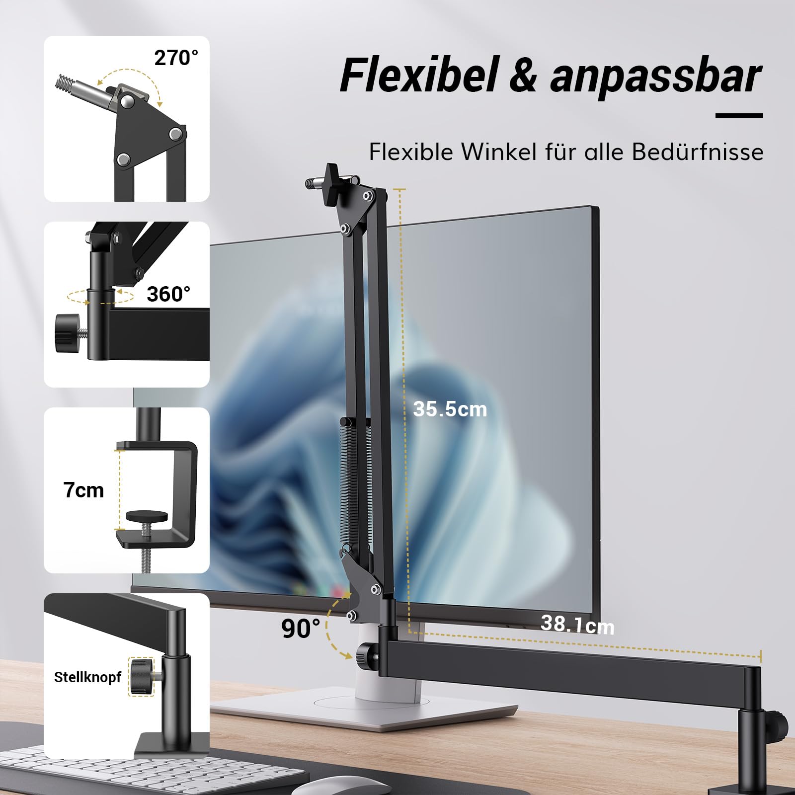 TONOR Mikrofon Arm Niedrig Profil, Low Microphone Boom Arm Auf/Ab voll verstellbar Mikrofonarm Ständer Halterung mit hoher Kompatibilität, für Gaming, podcast, Aufnahme, 38 cm +35 cm, Schwarz, T20LP