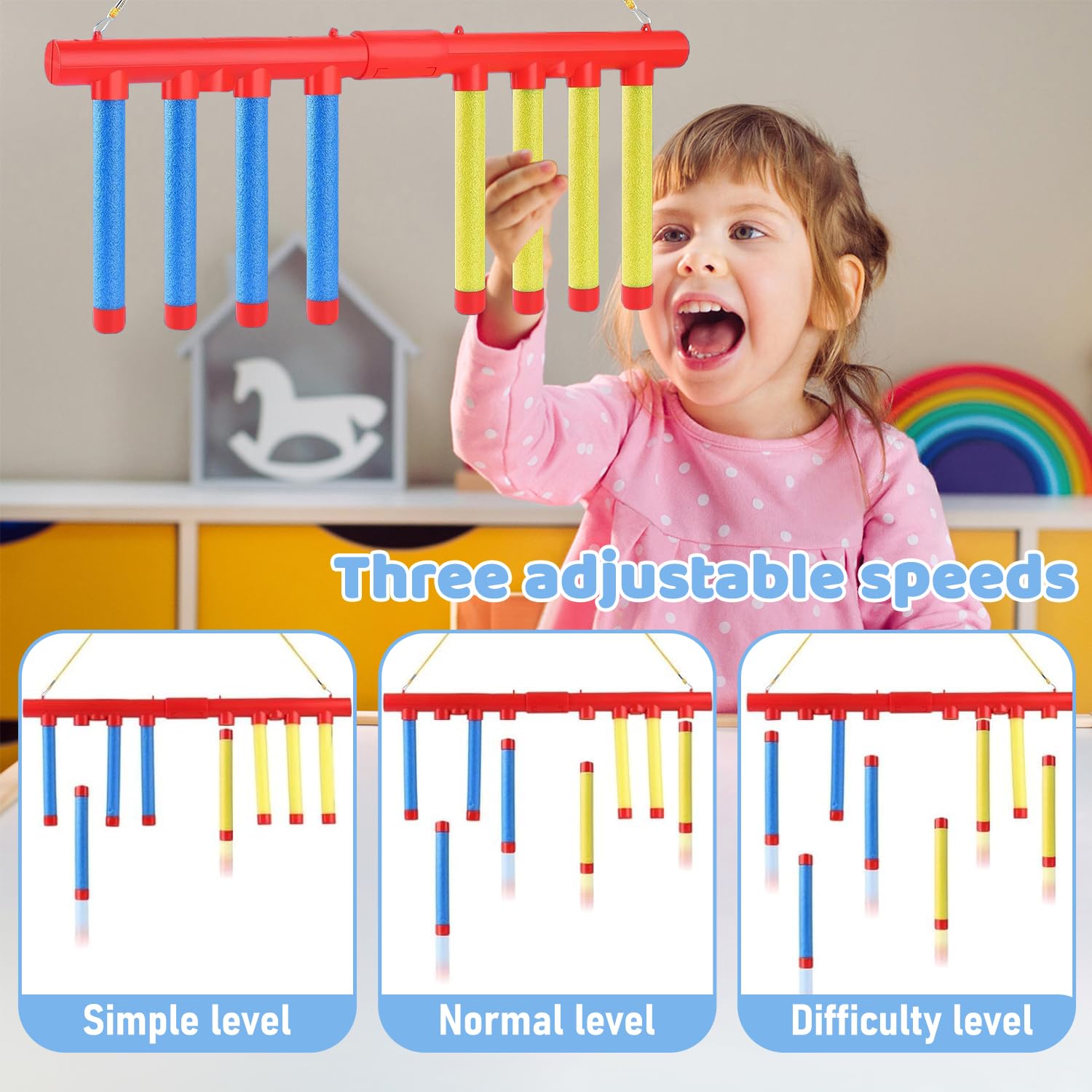 Catching Sticks Game, Divertenti Gioco Riflessi Bastoncini, Giochi di Cattura di Bastoni, 3 Falling Speeds Adjustable, Reaction Training Toy, Gioco di Reazione Catch Sticks, per Bambini Adulti (M1) - 5