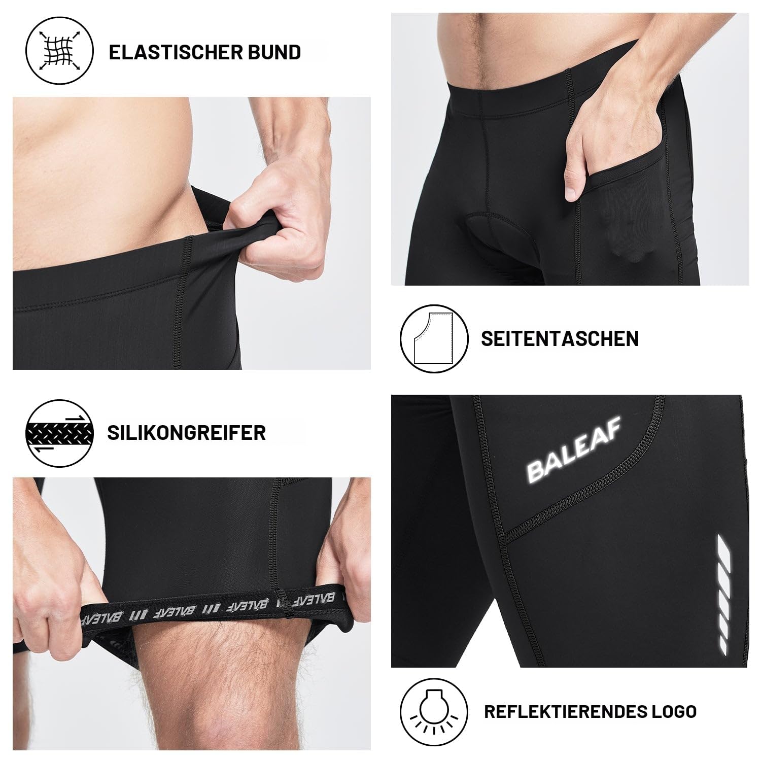 BALEAF Herren Kurz Fahrradhose Gepolstert Sommer Radhose Radlerhose Schnell Trockend