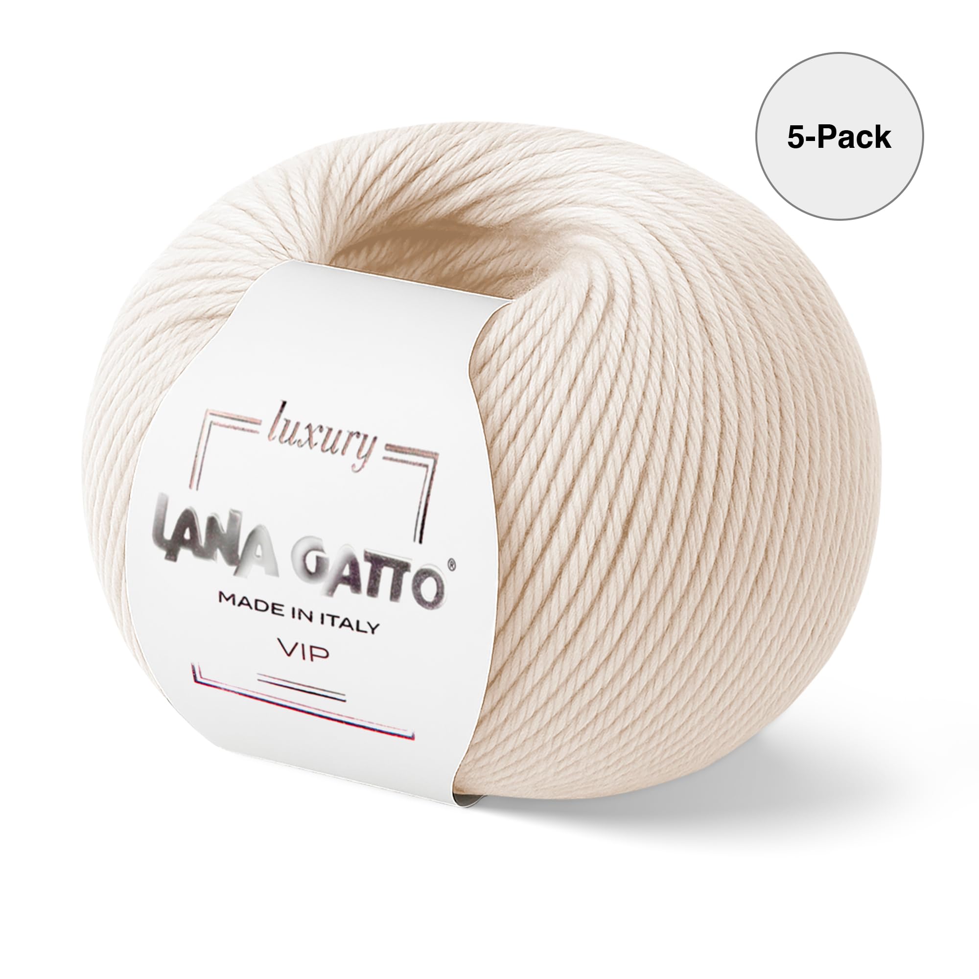 5 Ovillos de cachemira y lana merino extrafina, Lana Gatto Vip Line, (Marfil - 1001, 5)