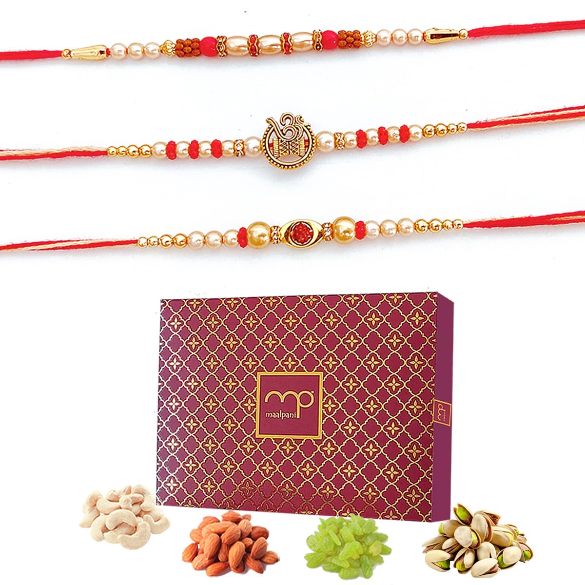 Maalpani Set of 3 Rakhi and Dry Fruit Combo Box Pack | Rakshabandhan Festival Dry Fruit Gift Hamper-image-46