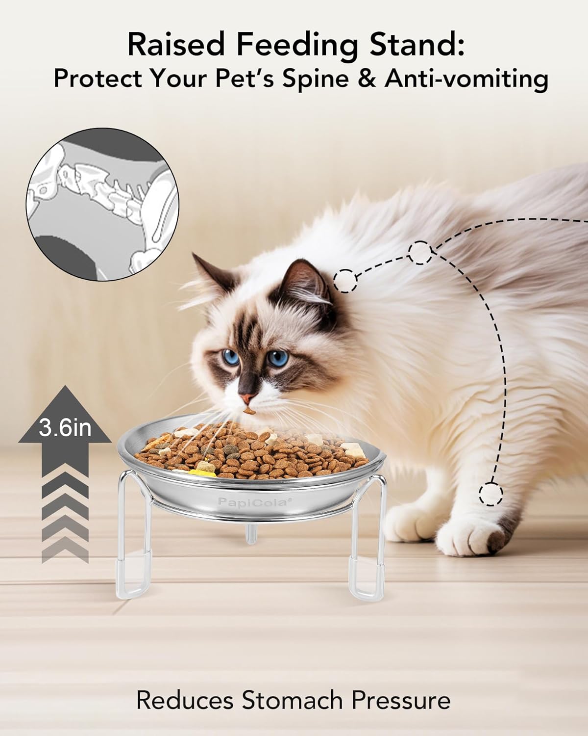 Elevated cat Bowl, 6.3" Wide Raised Stainless Steel Cat Food and Water Dishes, Small Dog Bowl, Whisker Friendly, Anti-Vomiting, Neck Stress-Free, Ideal Raised Pet Bowls for Muti Pets Home 4PC