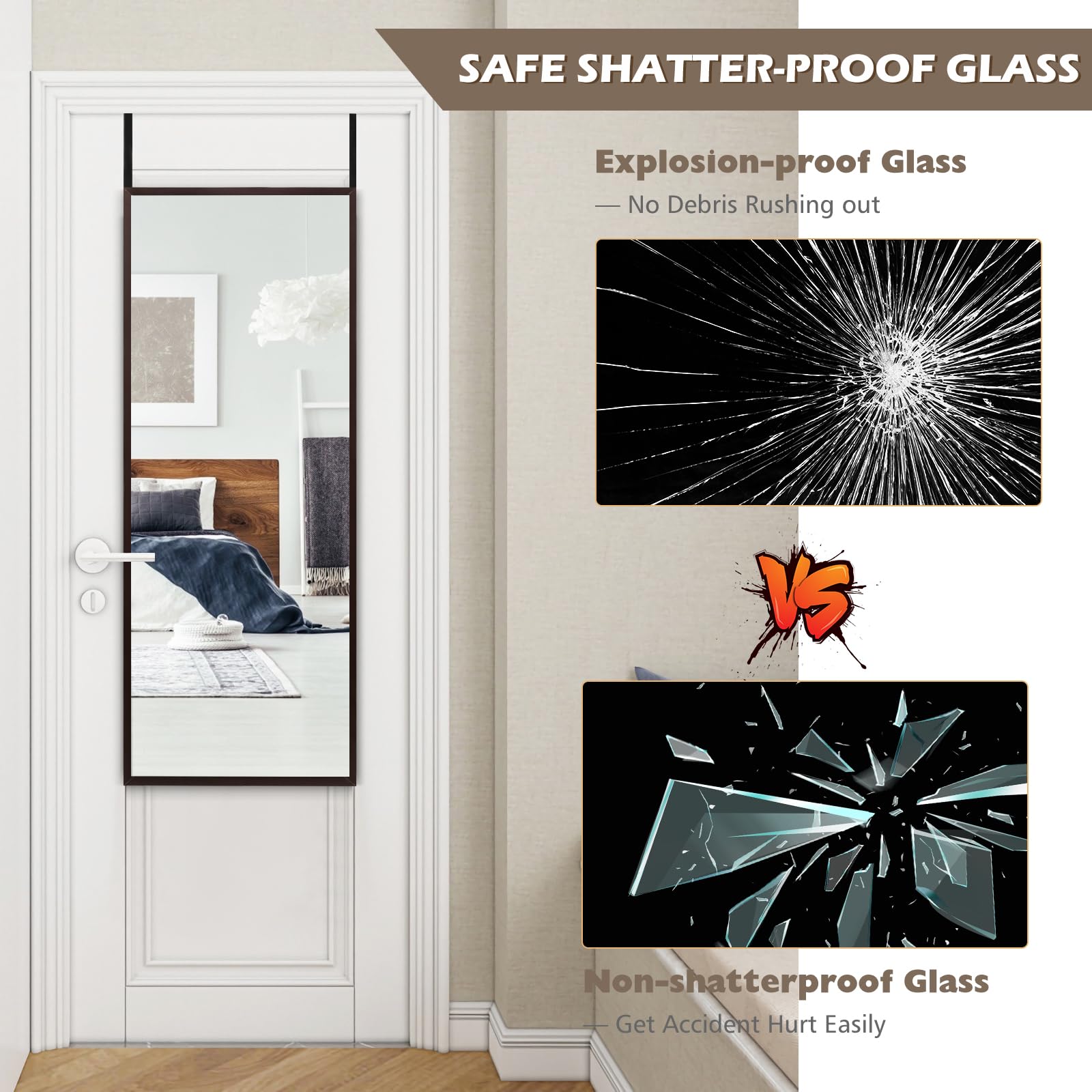 Espejo De Pared Cuerpo Entero Espejo De Cuerpo Entero Montado En La Pared  Con Ganchos Para Puerta Dormitorio Salón Vestuarios Negro 120 X 37 Cm  CSW153261 | Leroy Merlin Espejo Recibidor, image size:1600x1600