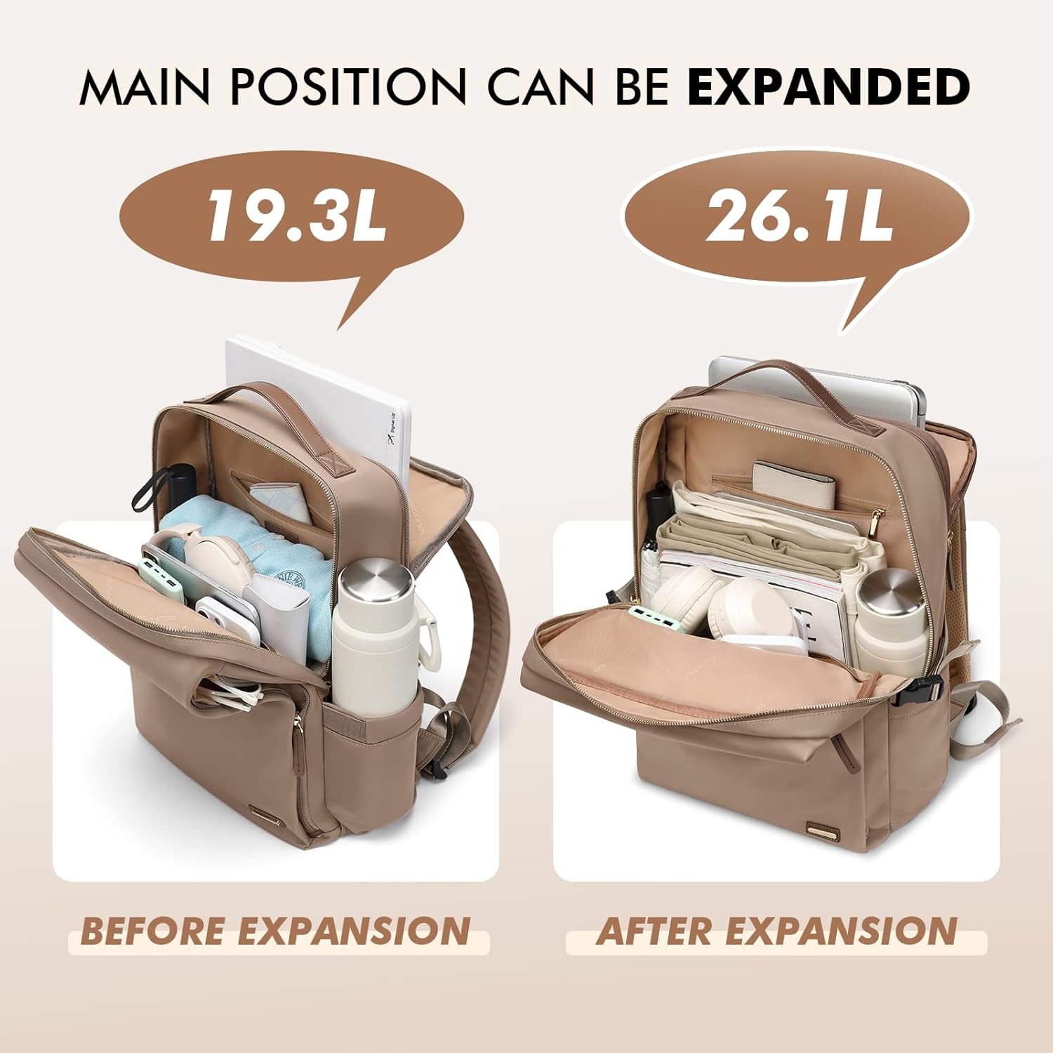 GOLF SUPAGS Stylish Laptop Backpack for Women Airline Approved Perfect for Work College and Travel Multi-Functional Casual Daypack Fits 17.3 Inch Notebook (Champagne) - Image 2