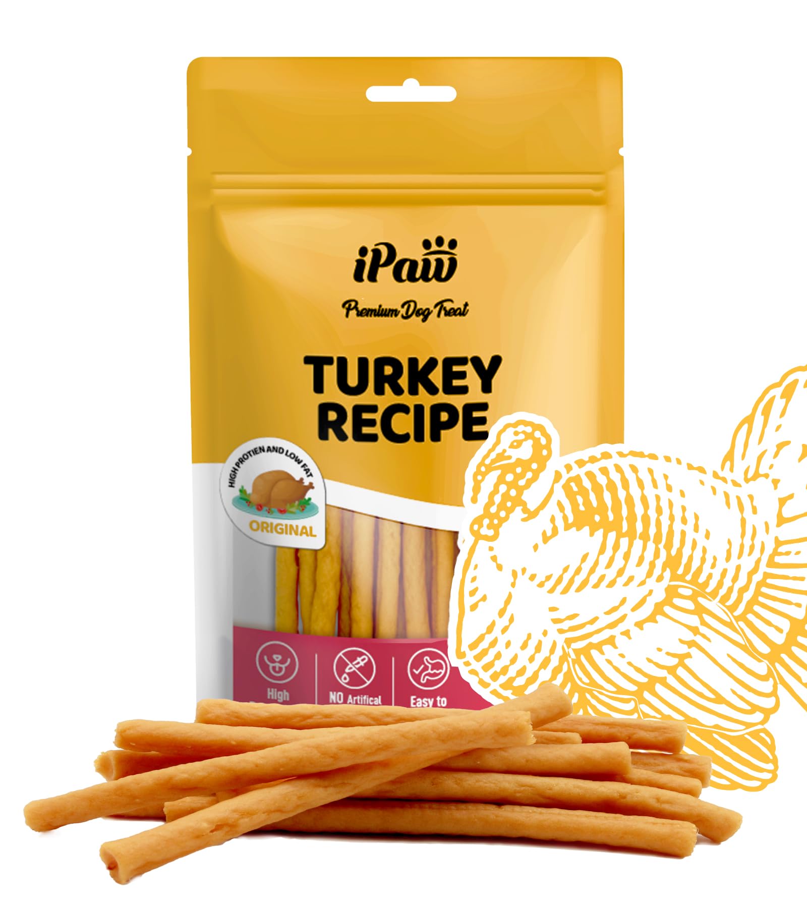iPaw Turkey Dog Treats, All Natural Human Grade Dog Treat, Suitable for Training chew, US Sourced Raw Material, Hypoallergenic, Rawhide Alternative,