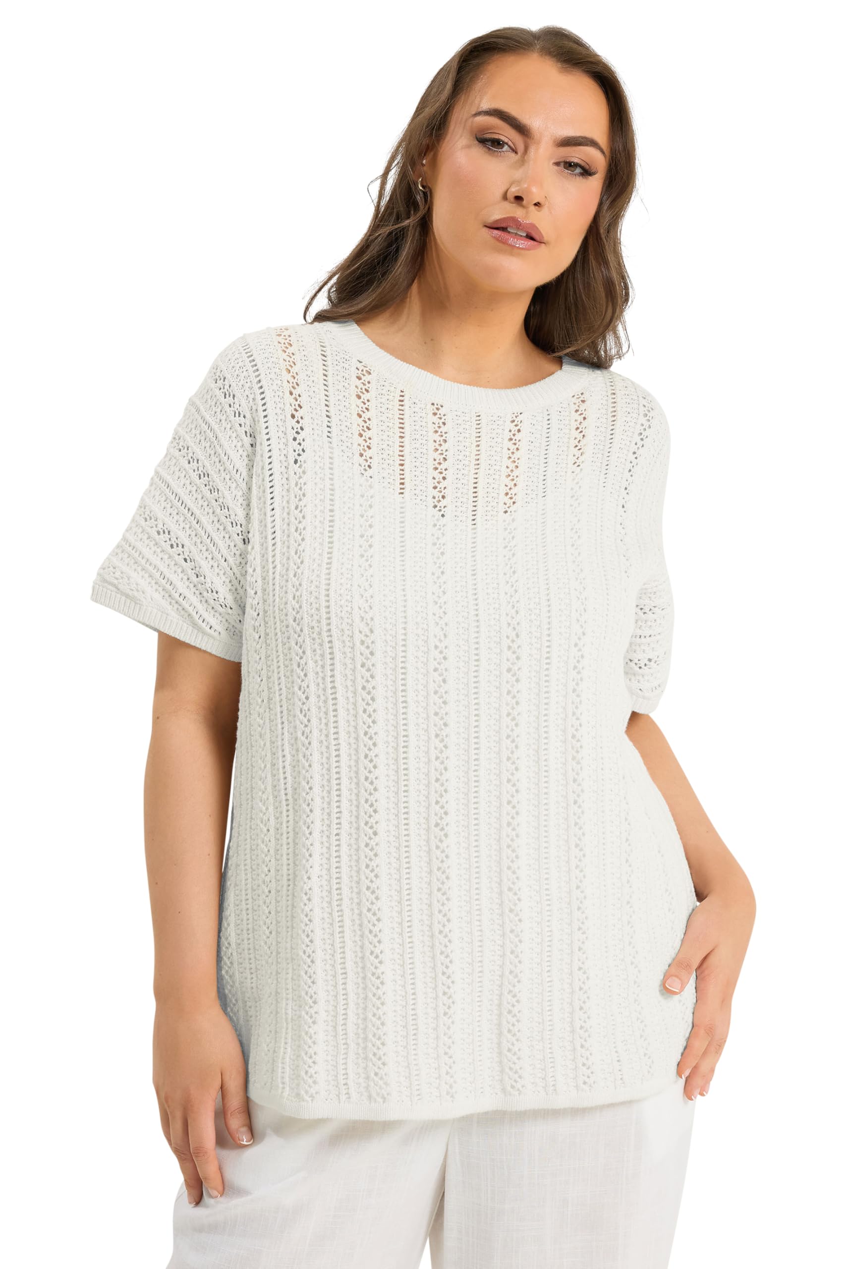 Yours Women's White Boxy Knitted Top In | Size: 14-16