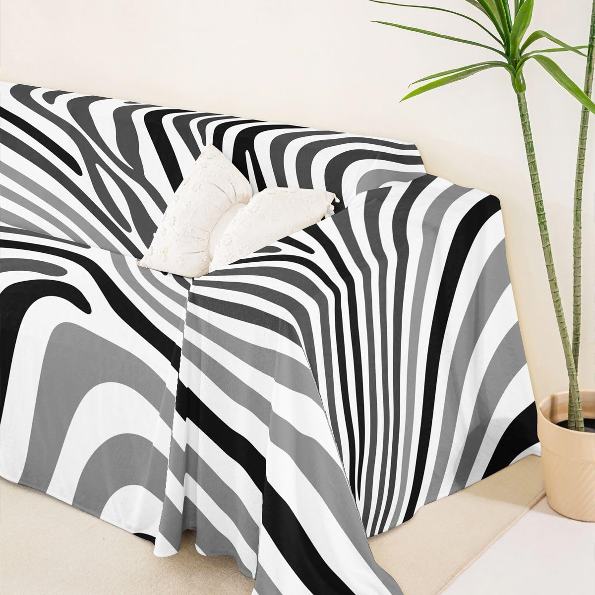 Homewish Funda de sofá geométrica en blanco y negro de 180 x 340 cm