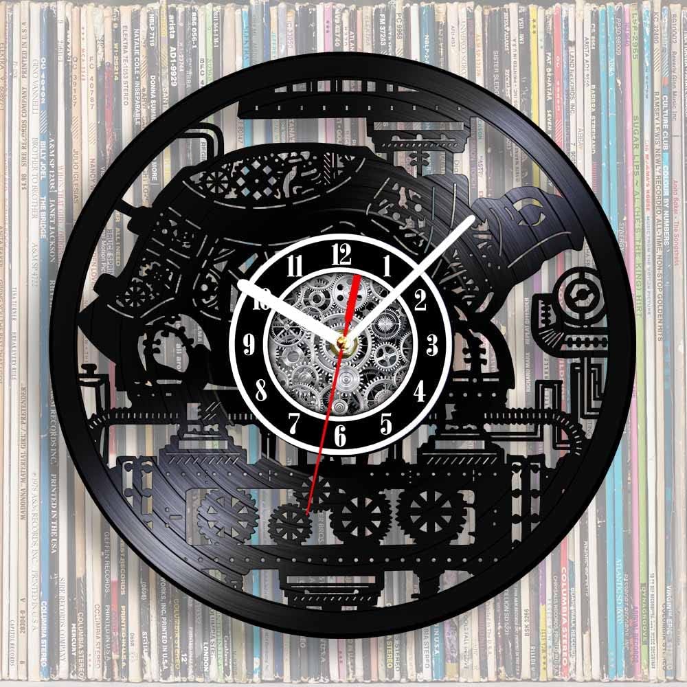 The Geeky Days Steampunk Turtle Silent Vinyl Record Wall Clock Battery Operated Quartz 12inch Steampunk Sea Turtle Vintage Ornament Gear Hanging Watch Animal Lovers Decor