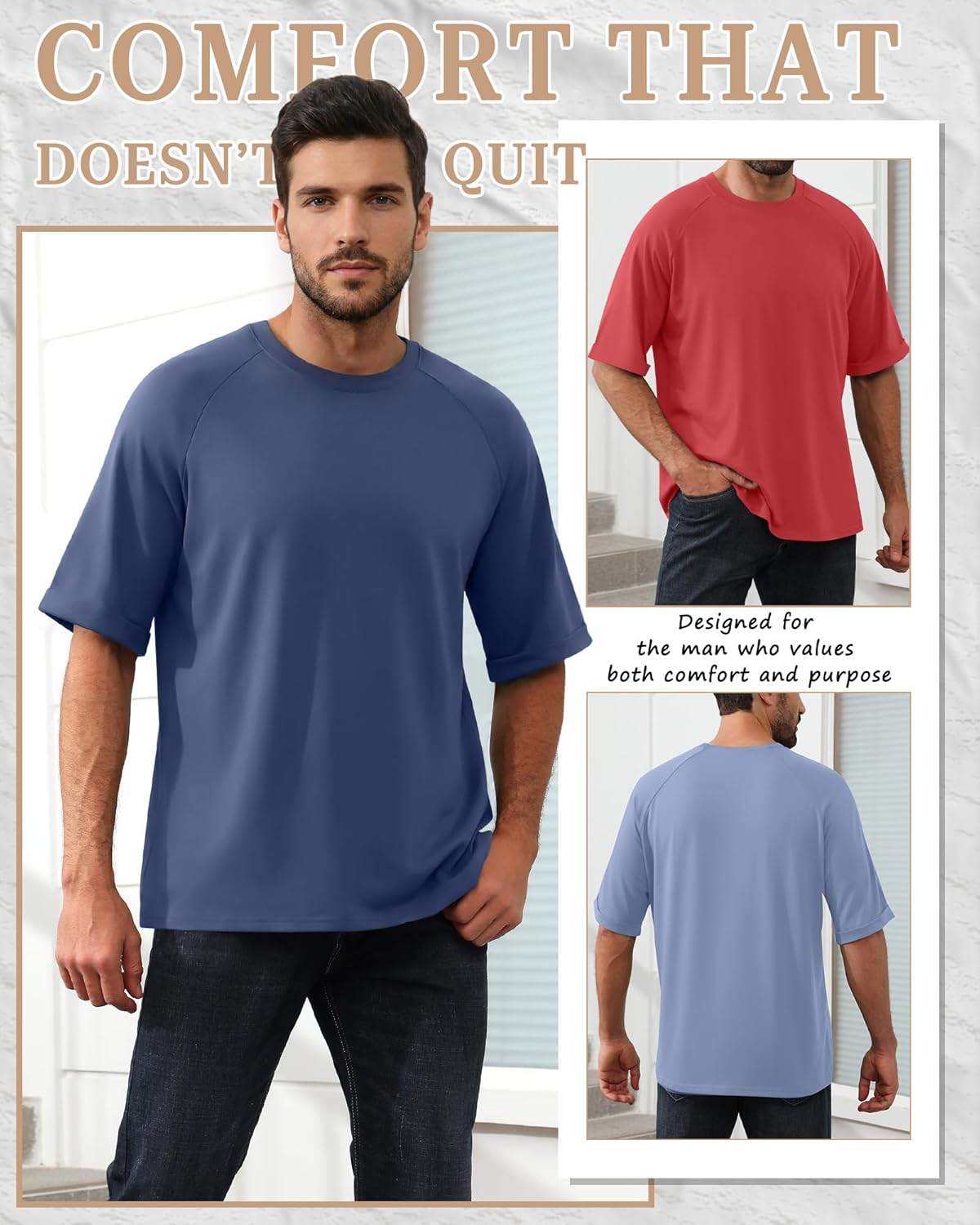 August Alley 3 Pack Men' s Oversized T-Shirts Short Sleeve Loose Fit Shirt Workout Tops Crew Neck Casual Rolled Sleeve Tees