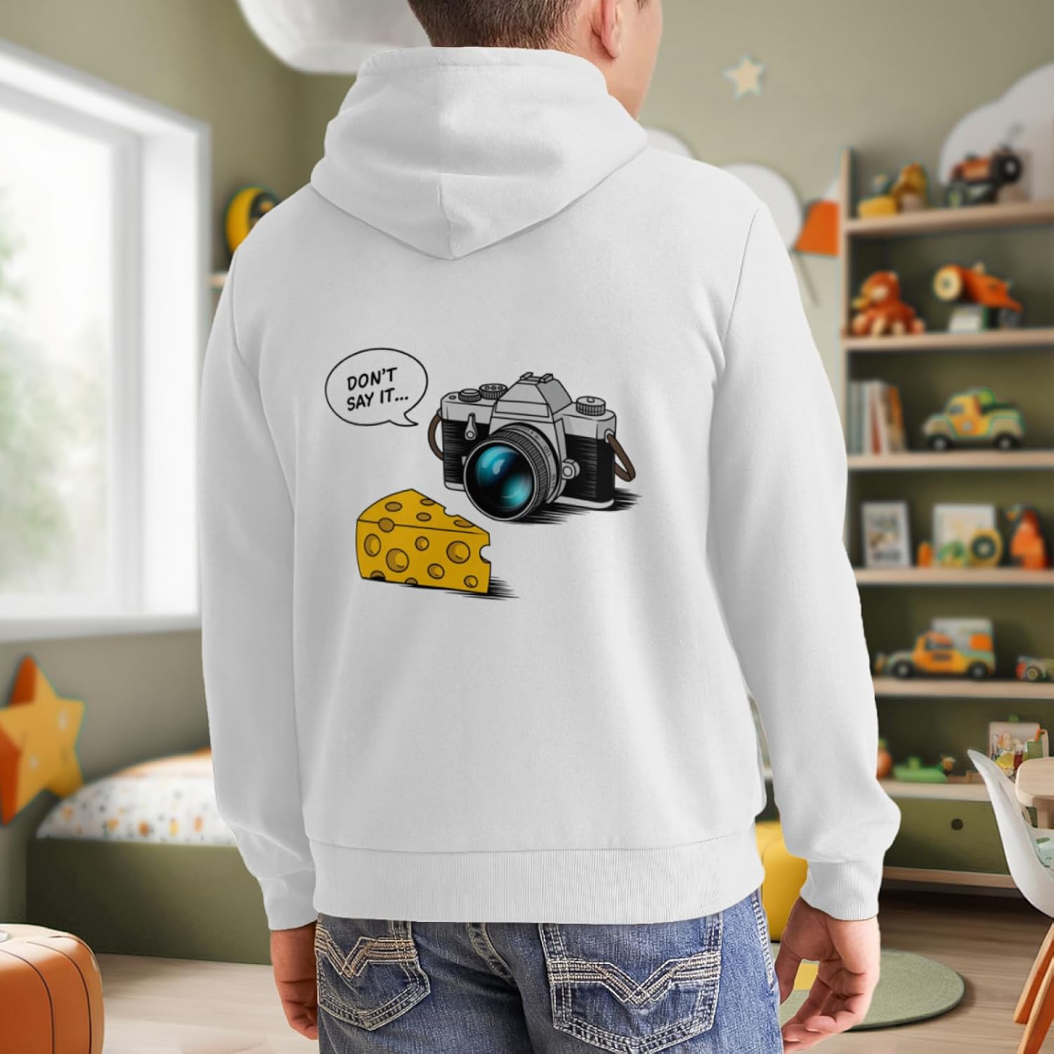 Kids Camera Cheese Photographer Sarcasm Funny Boys Girls Lightweight Kangaroo Pocket Fleece Hoodies