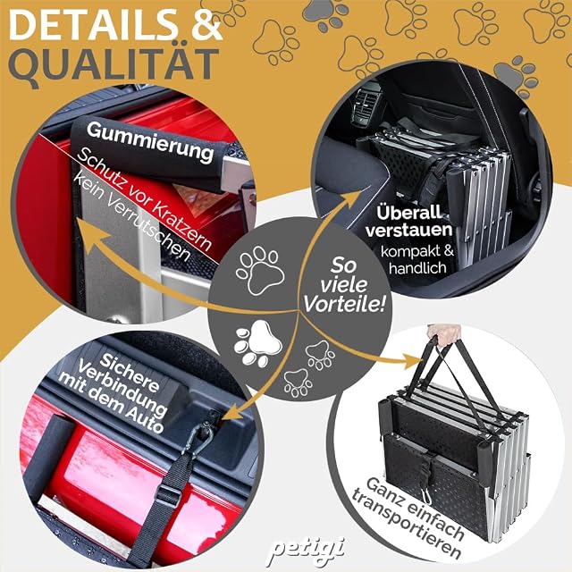 Foto 4 de 6 de Petigi - Rampa para perro para coche, aluminio, rampa para perros, escalera para perros, SUV, antideslizante…