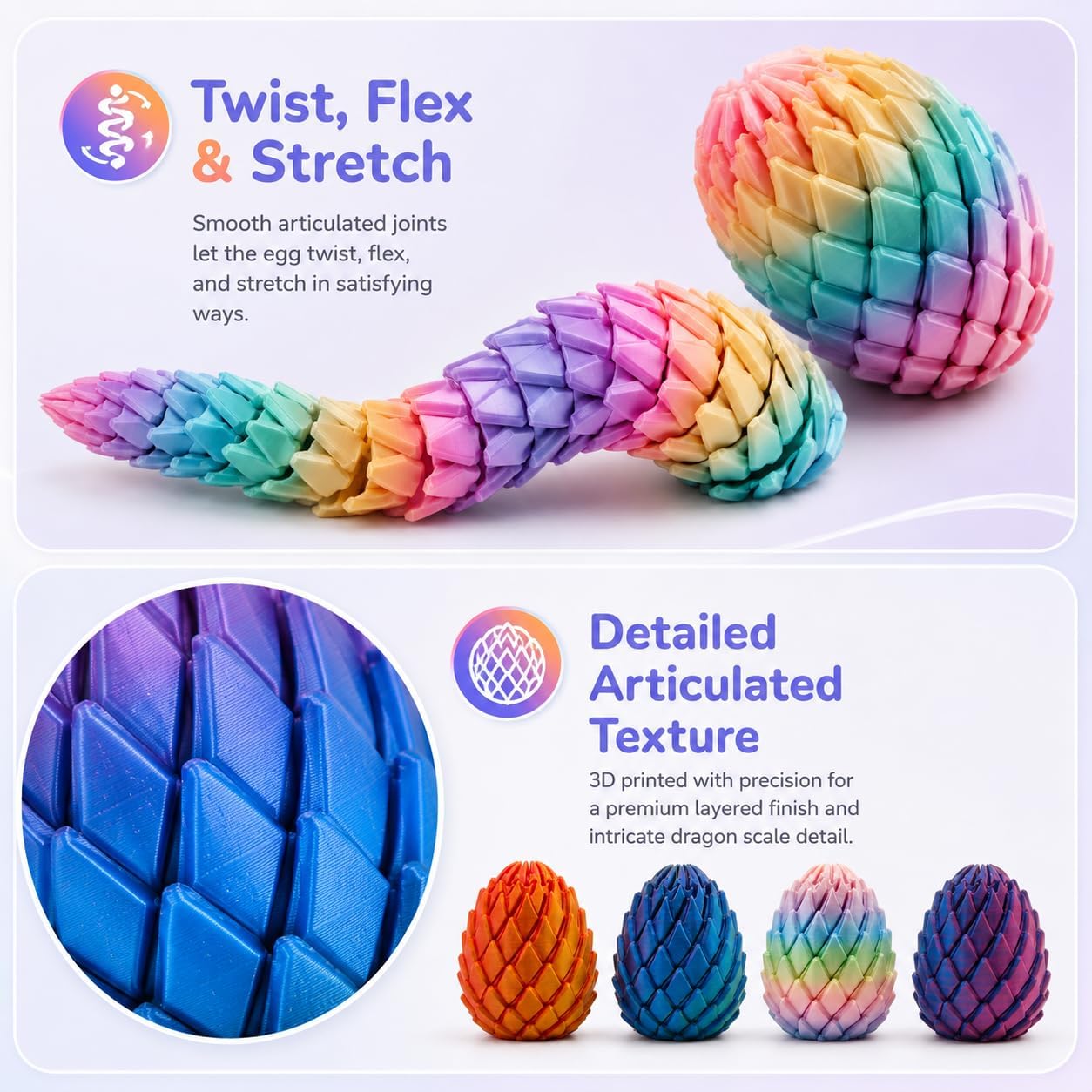 4 PCS Dragon Egg Fidget Tools, Twisty Fidget Egg Desk Tools, Colorful SpiralFidget Dragon Set for Stress Relief Focus and Relaxation image 3