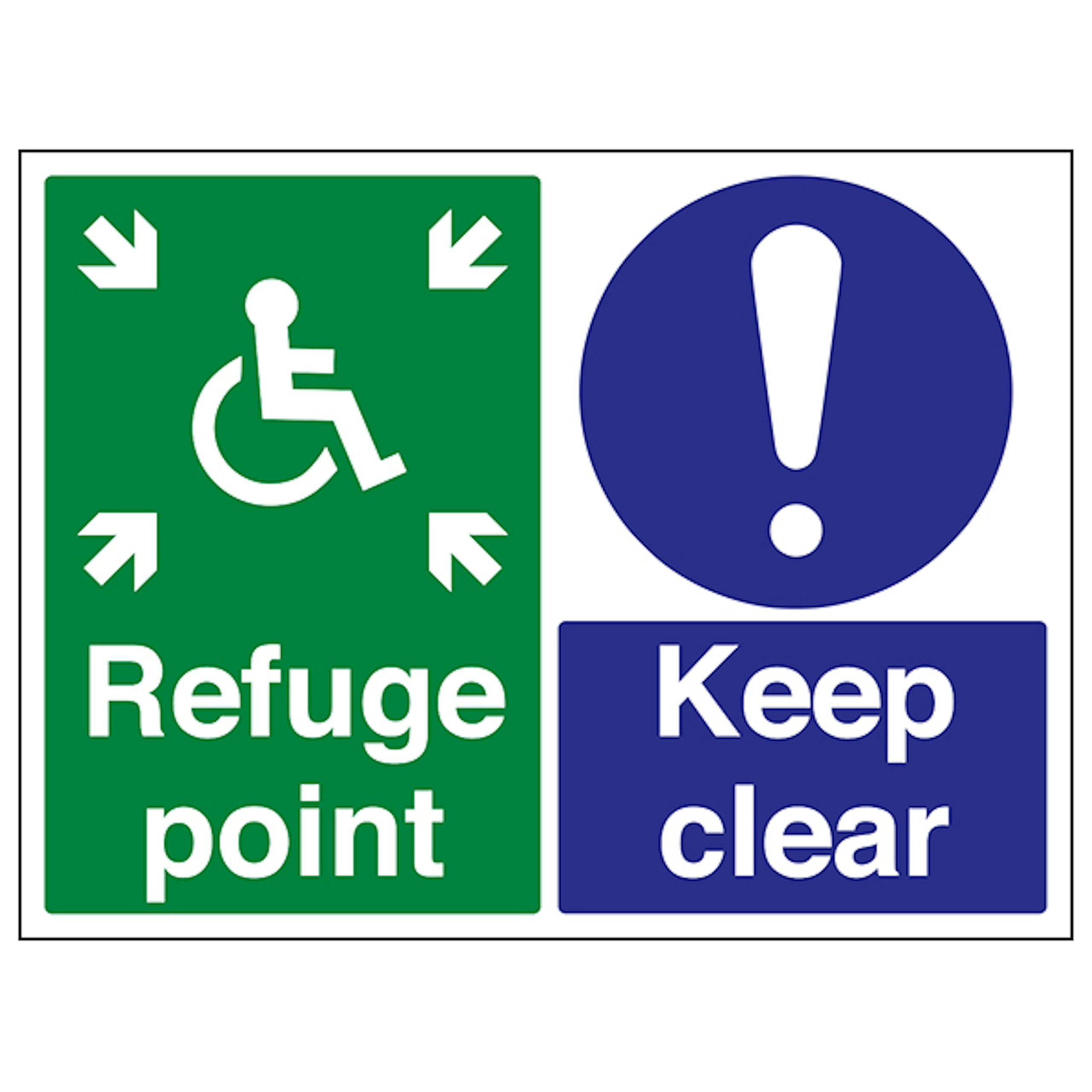 V Safety Refuge Point/Keep Clear 400 x 300 mm - 3mm Aluminium Composite Safety Sign