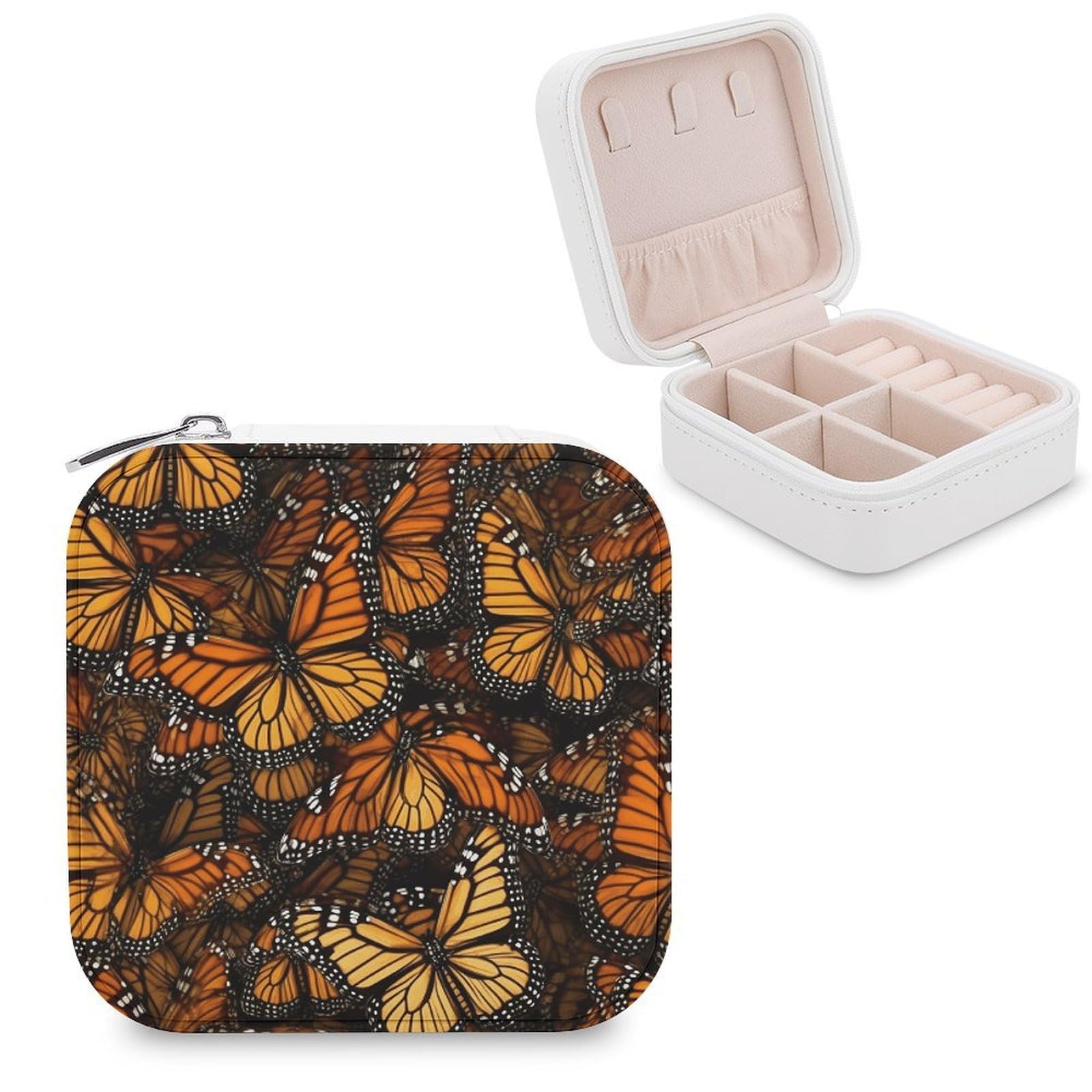 Heaps of Orange Monarch Butterflies Jewelry Box for Women Custom Travel Jewelry Case Personalized Travel Jewelry Boxes Small Portable Jewelry Organizer Box for Rings Necklaces Bracelets Earring