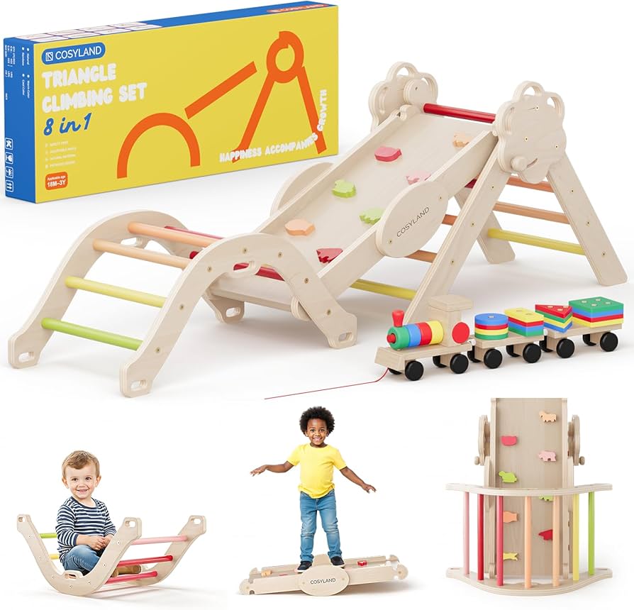 モンテッソーリ　pikler Amazon.com: COSYLAND Pikler Triangle Set - 8 in 1 Montessori