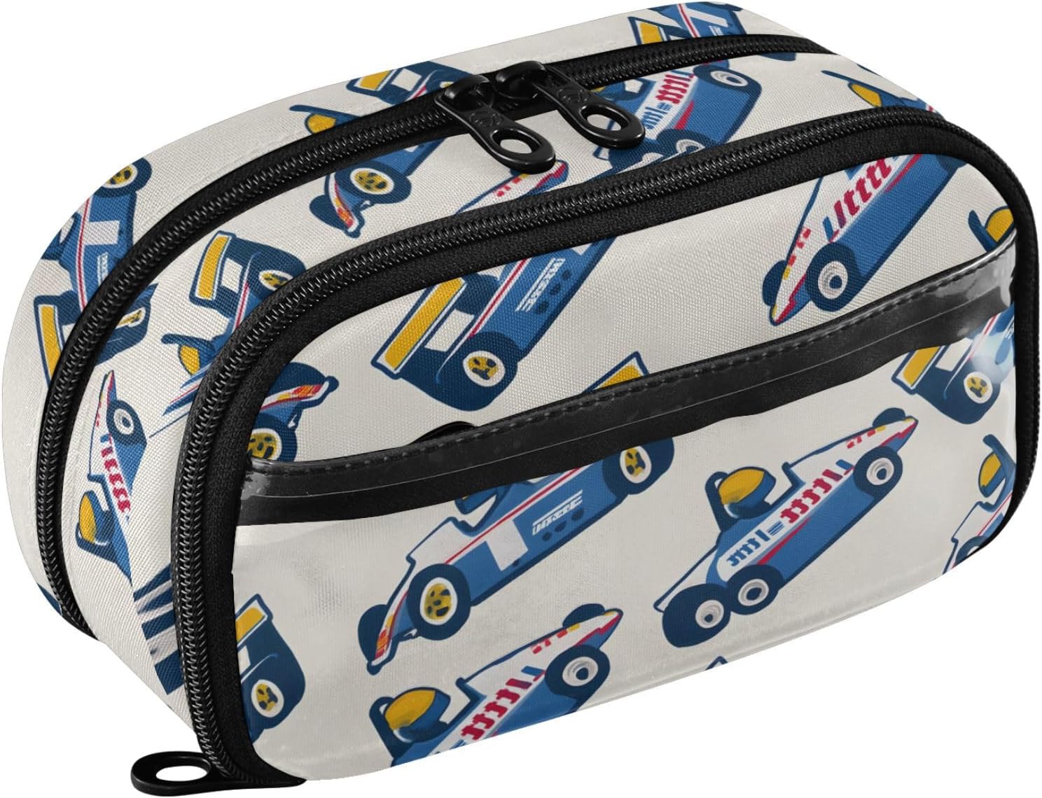 ALAZA Car Pattern Cartoon Large Capacity Pencil Case, Aesthetic Stationery Organizer Bag with Clear PVC Window, High Capacity Pen Pouch with Dividers for School Office Travel