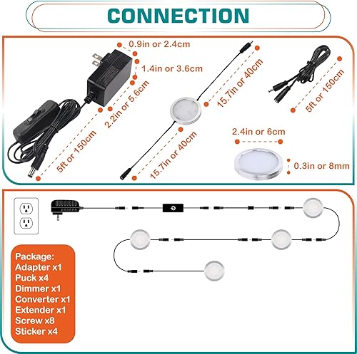 Miniatura 2 de Luces LED para estantería, iluminación para debajo del gabinete, tira de luz de disco enlazable con margarita, enchufe eléctrico de 120 V, atenuador
