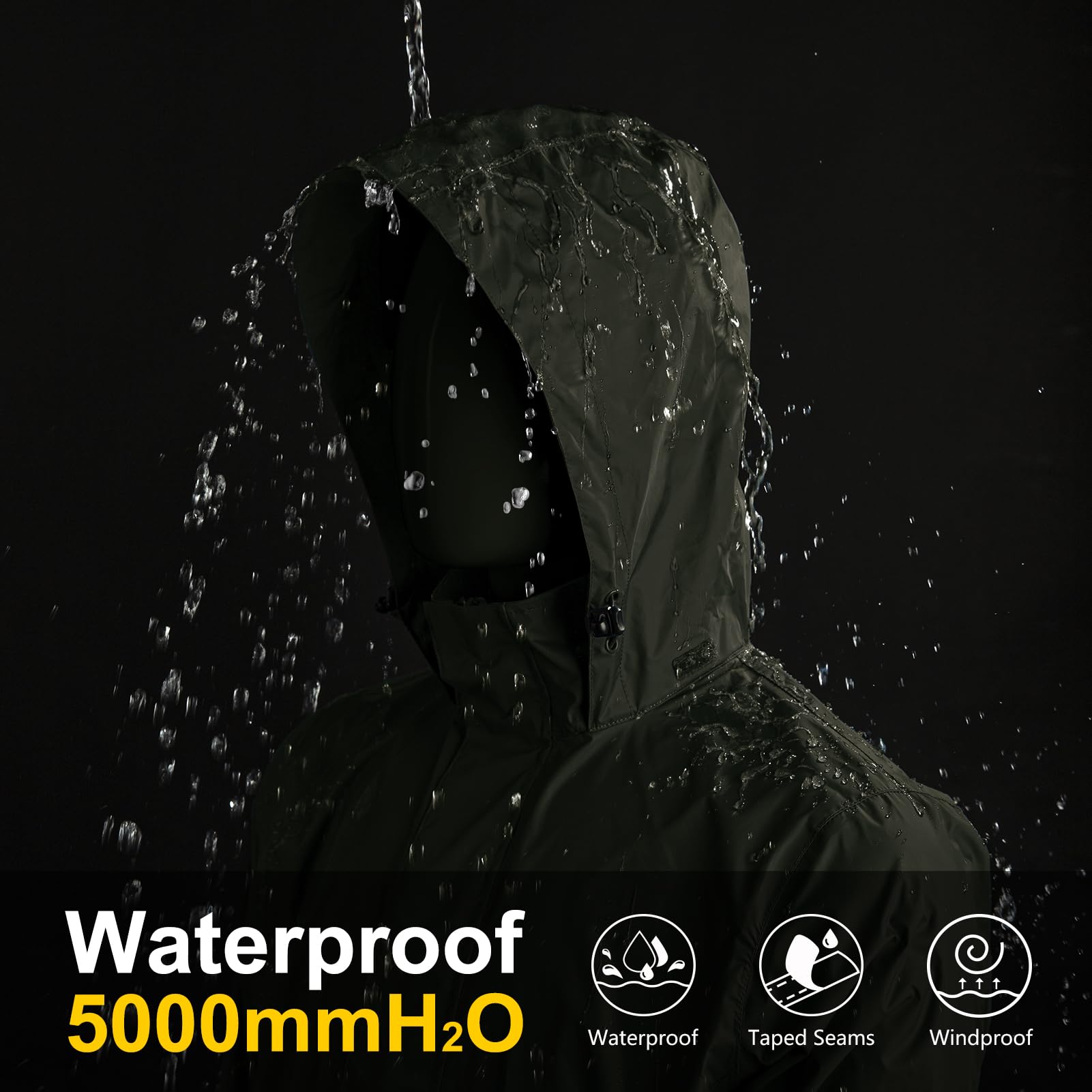 33,000ft Chaqueta impermeable plegable para hombre, ligera, impermeable, con capucha, para golf, ciclismo, cortavientos, Verde, X-Large