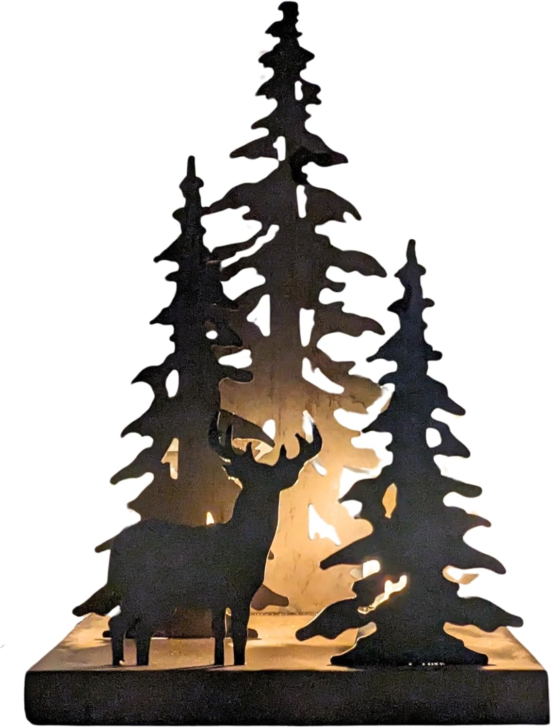 Rustic Metal Deer Lamp in Dark Brown – Forest-Themed NightLight for Cabin Lodge, Rustic Table Decor, Deer Silhouette for Home, Woodland Décor