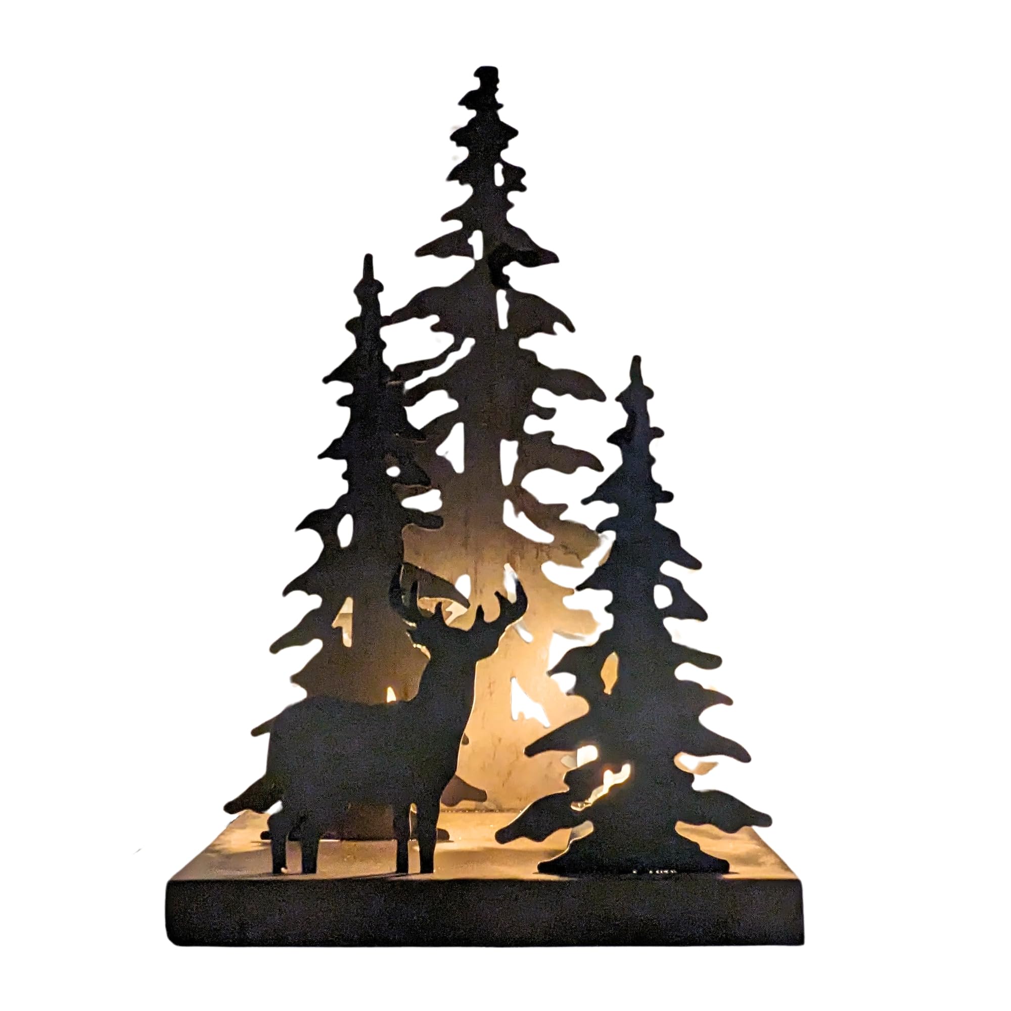 Rustic Metal Deer Lamp in Dark Brown – Forest-Themed NightLight for Cabin Lodge, Rustic Table Decor, Deer Silhouette for Home, Woodland Décor