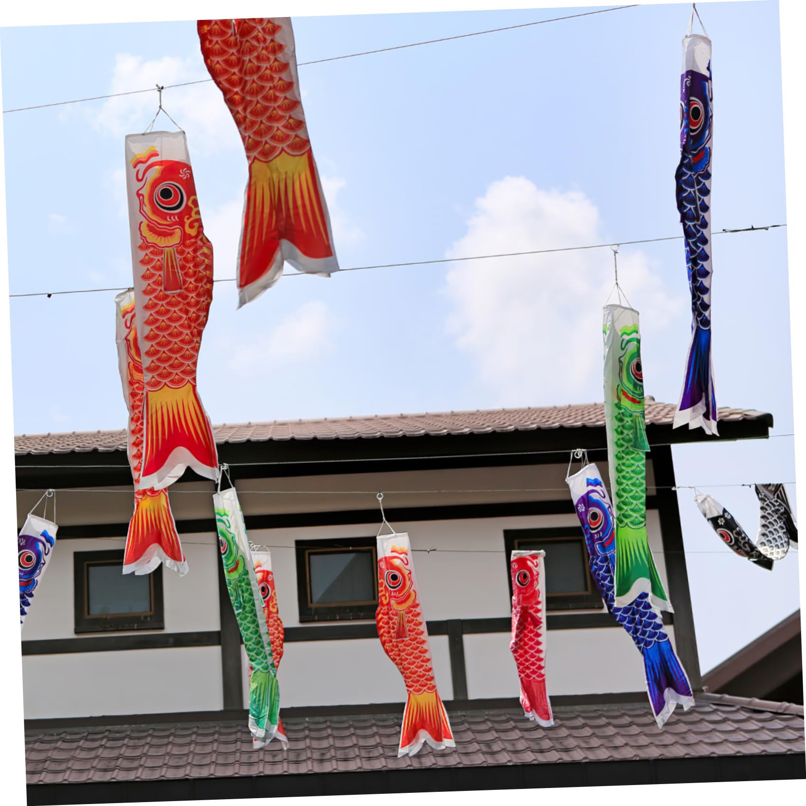 Drapeaux de Poissons Suspendus Japonerie 5 Pièces Satin Résistants