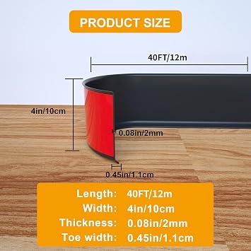 NeatiEase Flexible Baseboard Molding Trim, 4 Inch(W) x 40 Feet(L) Self-Adhesive Vinyl Wall Base Cove Base, Peel and Stick Rubber Wall Base Moulding Trim for Easy Installation (Black)
