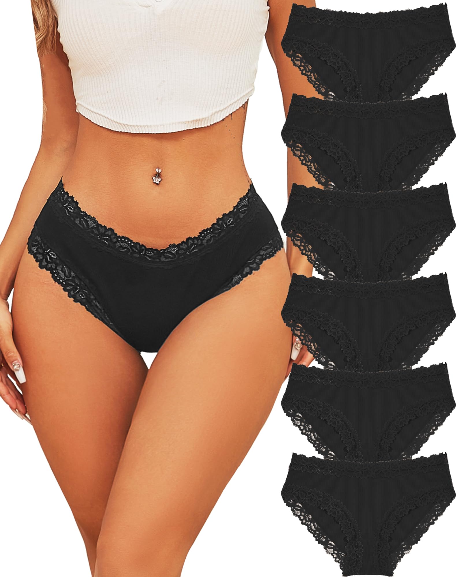 ALL OF ME 6er Pack Baumwolle Unterwäsche Damen Unterhosen Frauen Brazilian Slip Baumwoll Spitze Slips Soft Hipster Sexy Panties Unterhose Women Underwear Weich Unterhose Mehrpack