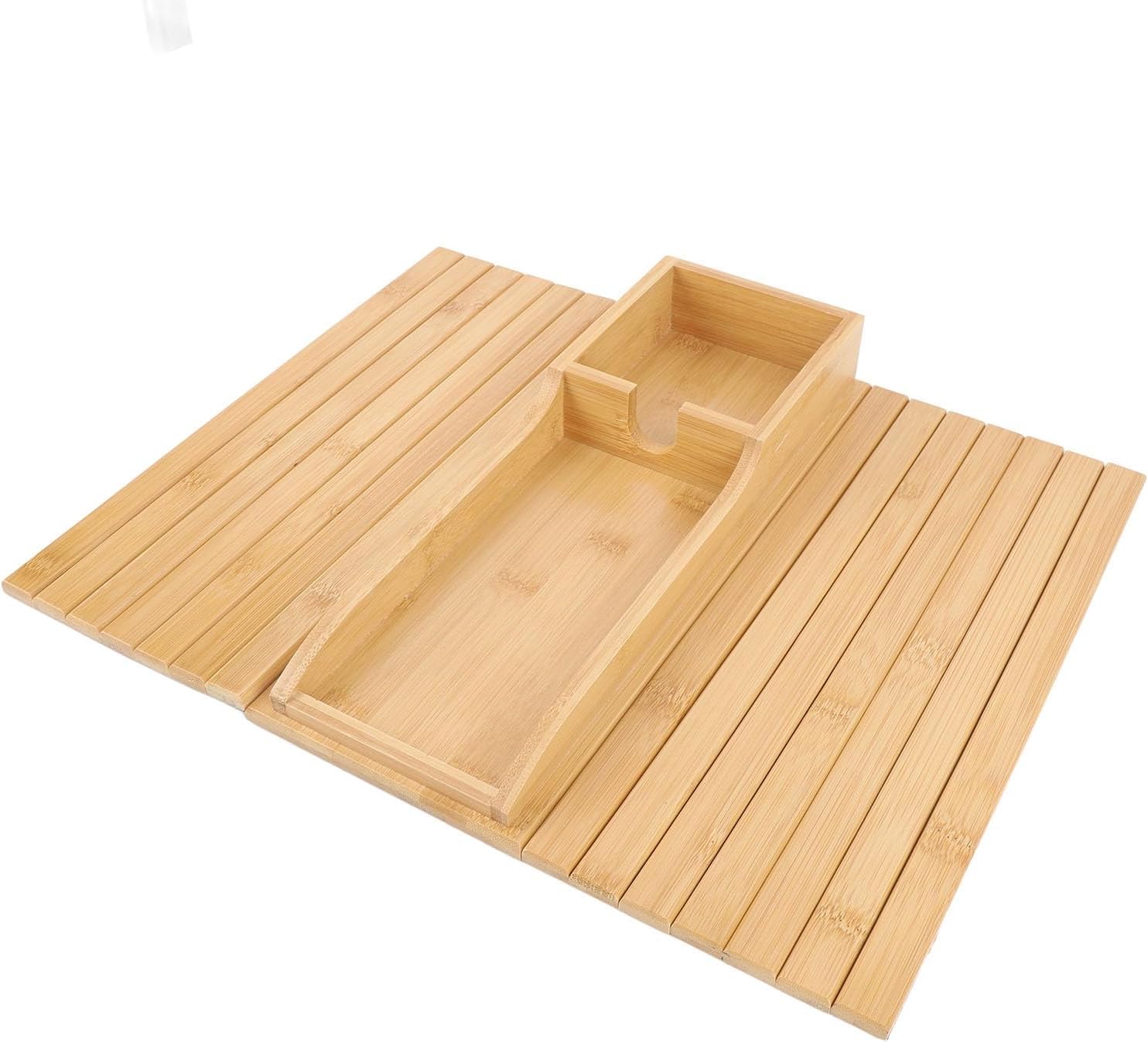 Bamboo Wood Sofa Armrest Tray Foldable Couch Cup Holder for Mobile Phone Breakfast