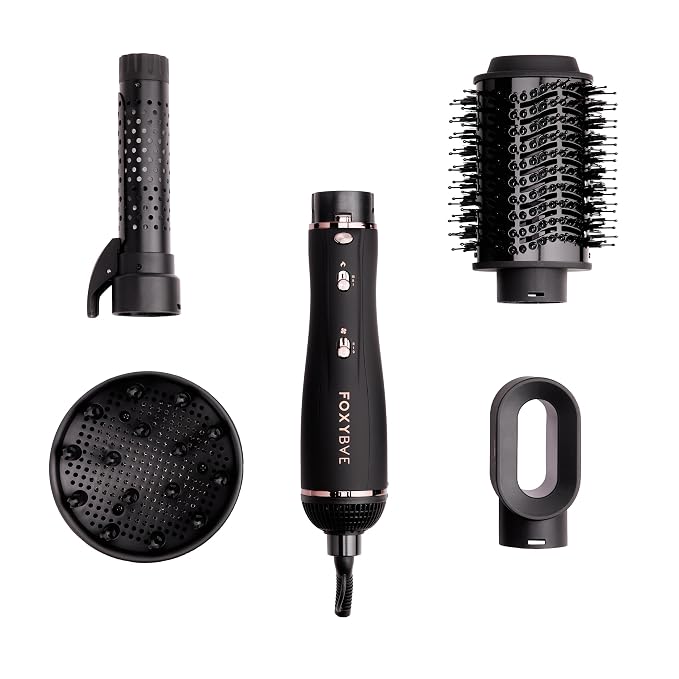 Foxybae Super Styler - 4-in-1 Dryer Brush Set - Diffuser, Blow Brush, 1.25" Curling Barrel and Drying Cylinder - Plump Hair, Frizz Free - Dryer, Straightener and Drying Cylinder