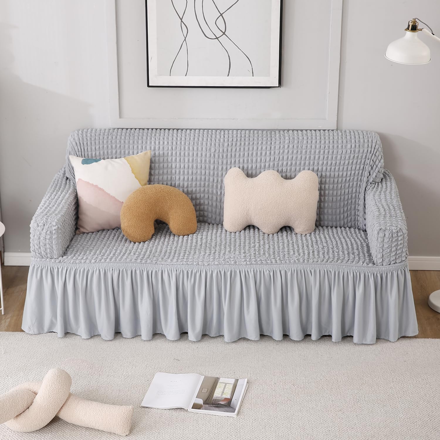 Turkish Bubble Sofa Cover 3 Seater Fully Covered Universal 3 Seater Sofa Cover Non-Slip Sticky Elastic Stretchable Sofa Set Imported Slipcover Protector (Triple Seater, Grey)-image-23