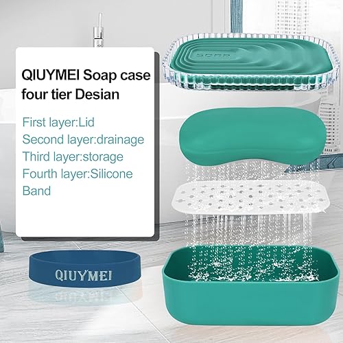 Miniatura 2 de Soporte para jabón, contenedor de viaje con tapa, sellado fuerte, a prueba de fugas, plato portátil con bolsa y banda de silicona, estuche de bar