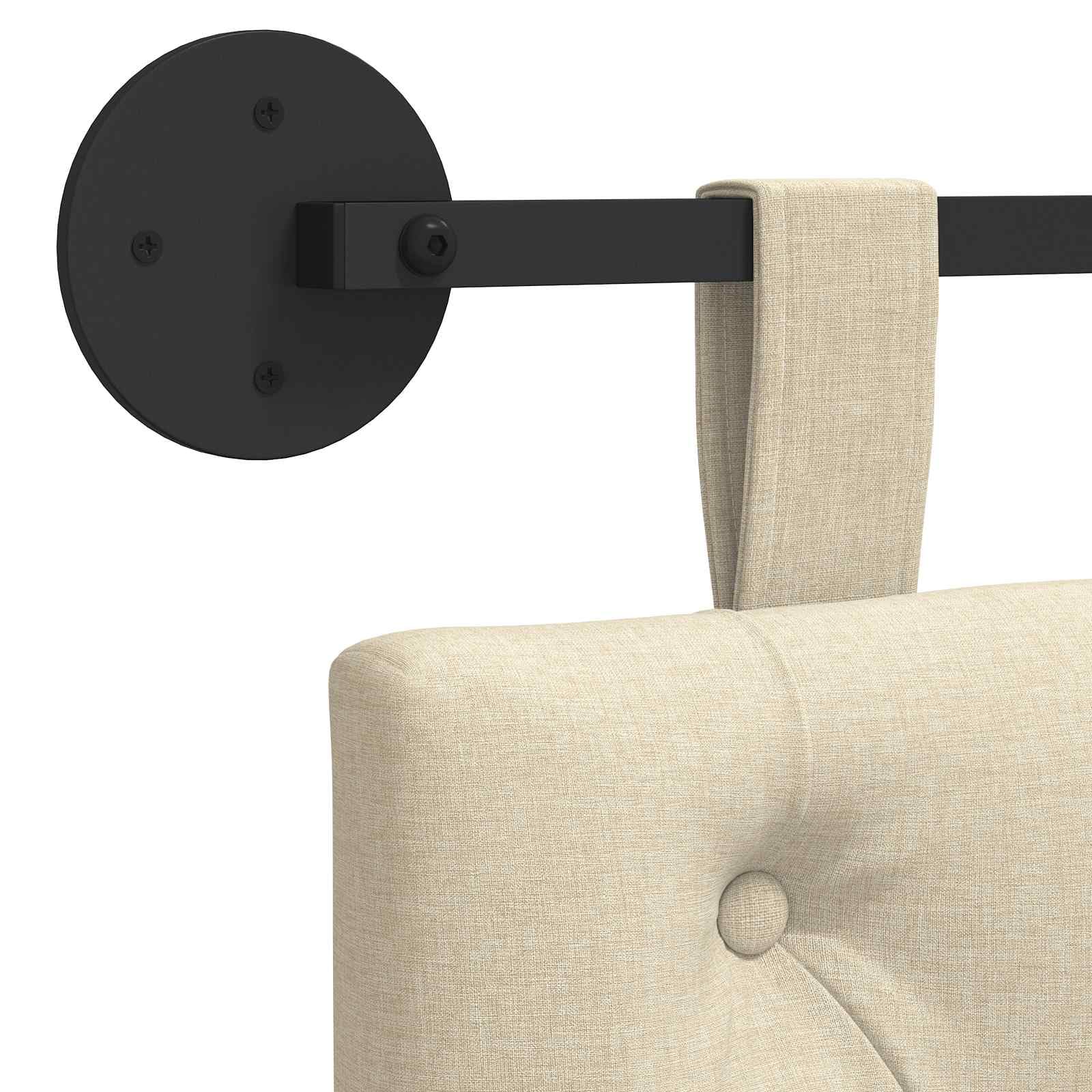 Cabecero colgante de tela color crema, 110 x 55 x 7 cm | 100 % poliéster, relleno de espuma, marco de madera diseñada, montaje en pared, cinturones extraíbles